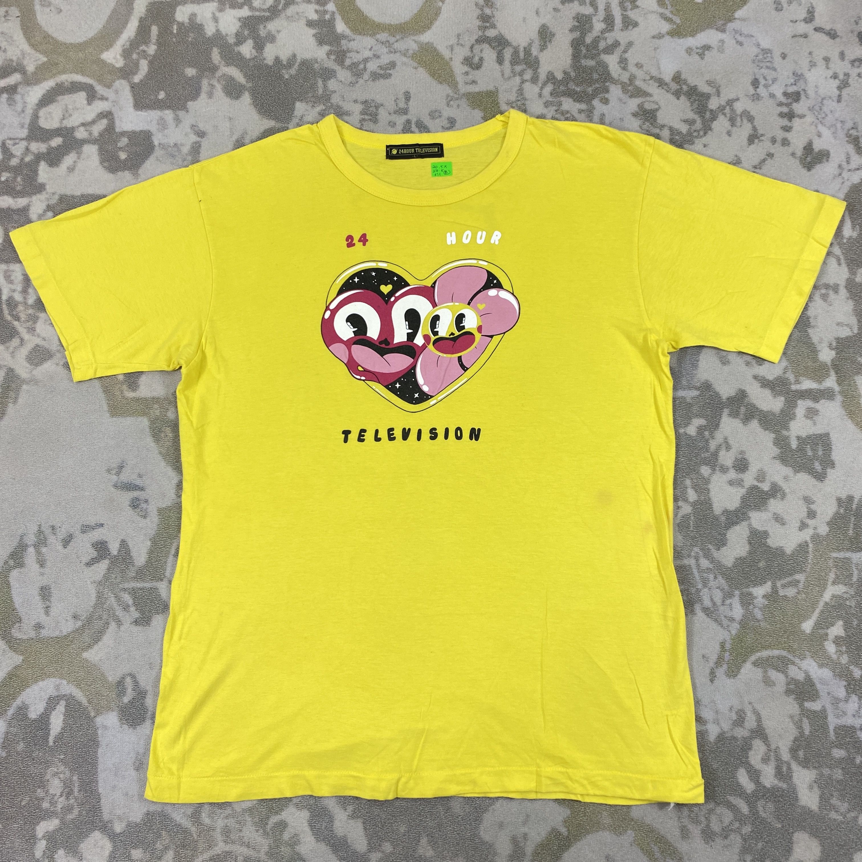 image of Takashi Murakami Vintage 24 Hour Television Anime T-Shirt -B075 in Yellow, Men's (Size Medium)
