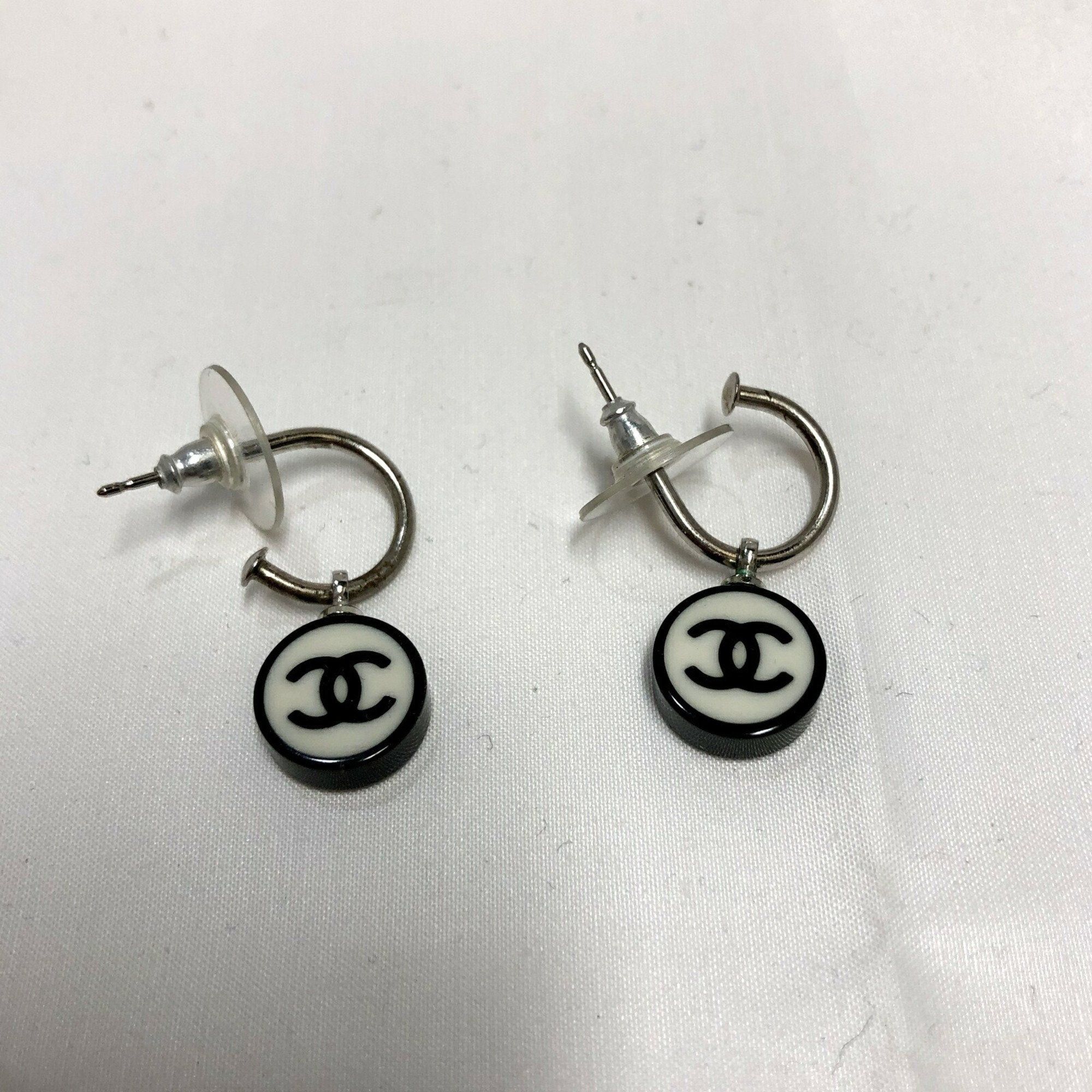 image of Chanel Swing Earrings Coco Mark Hoop Women's Silver It7Zix7Gjbrv Rm3636D in Black
