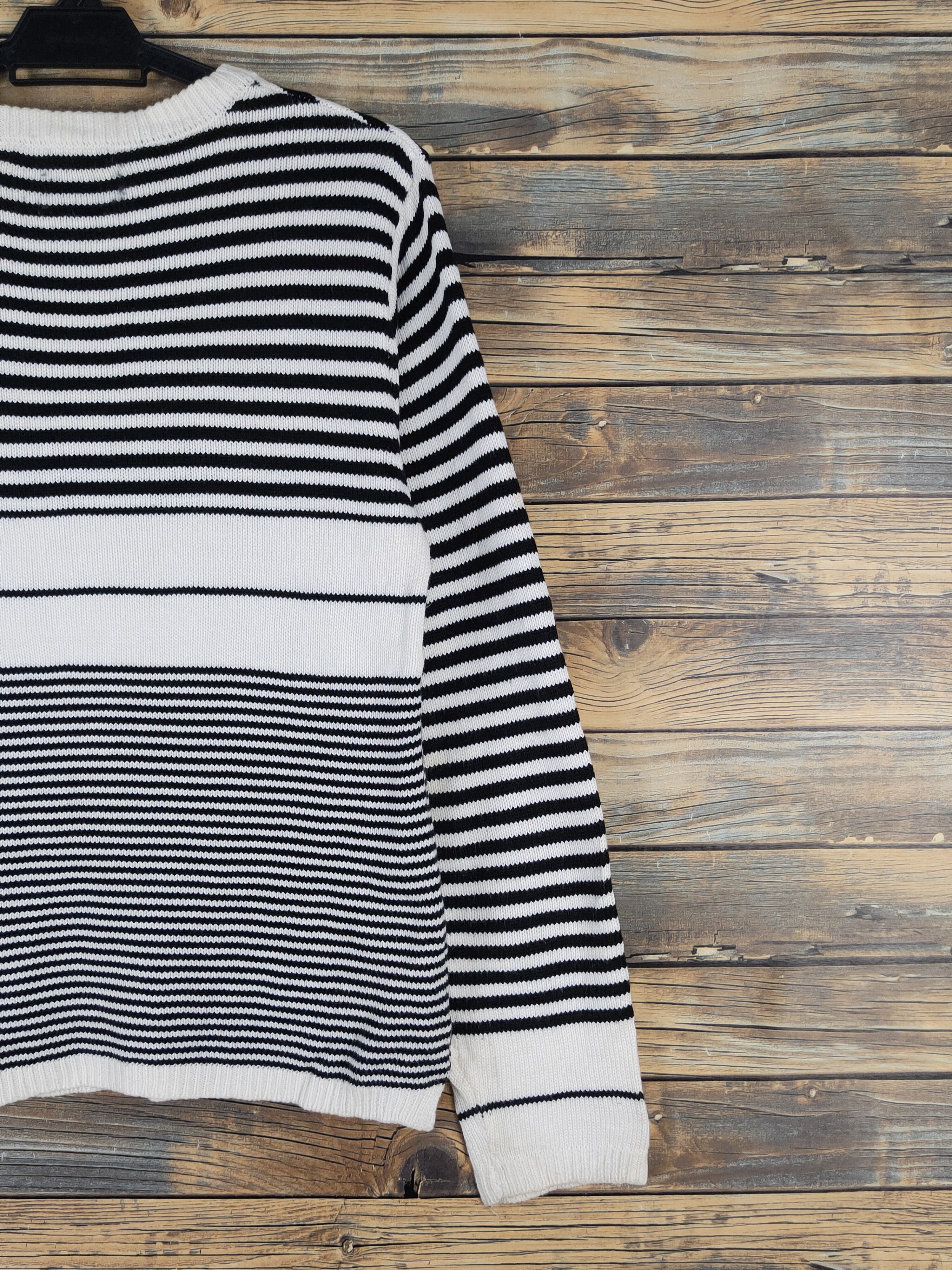 Homespun Knitwear Ikka Black Cream Stripe Knitwear Long Sleeve T-shirts #W1353 Size M / US 6-8 / IT 42-44 - 9 Thumbnail