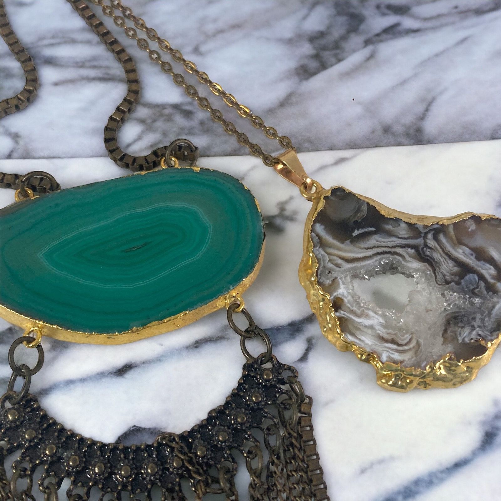 Other Agate 2 Pendant Necklaces Natural Healing Stones Jewelry Lot Size ONE SIZE - 1 Thumbnail