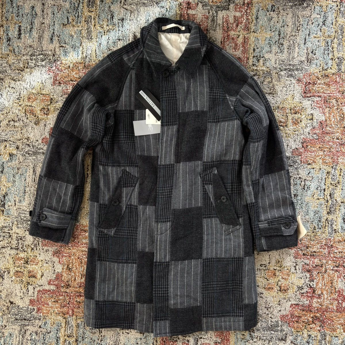 AW19 Jacquard Tweed Patchwork Bal Collar Coat wool