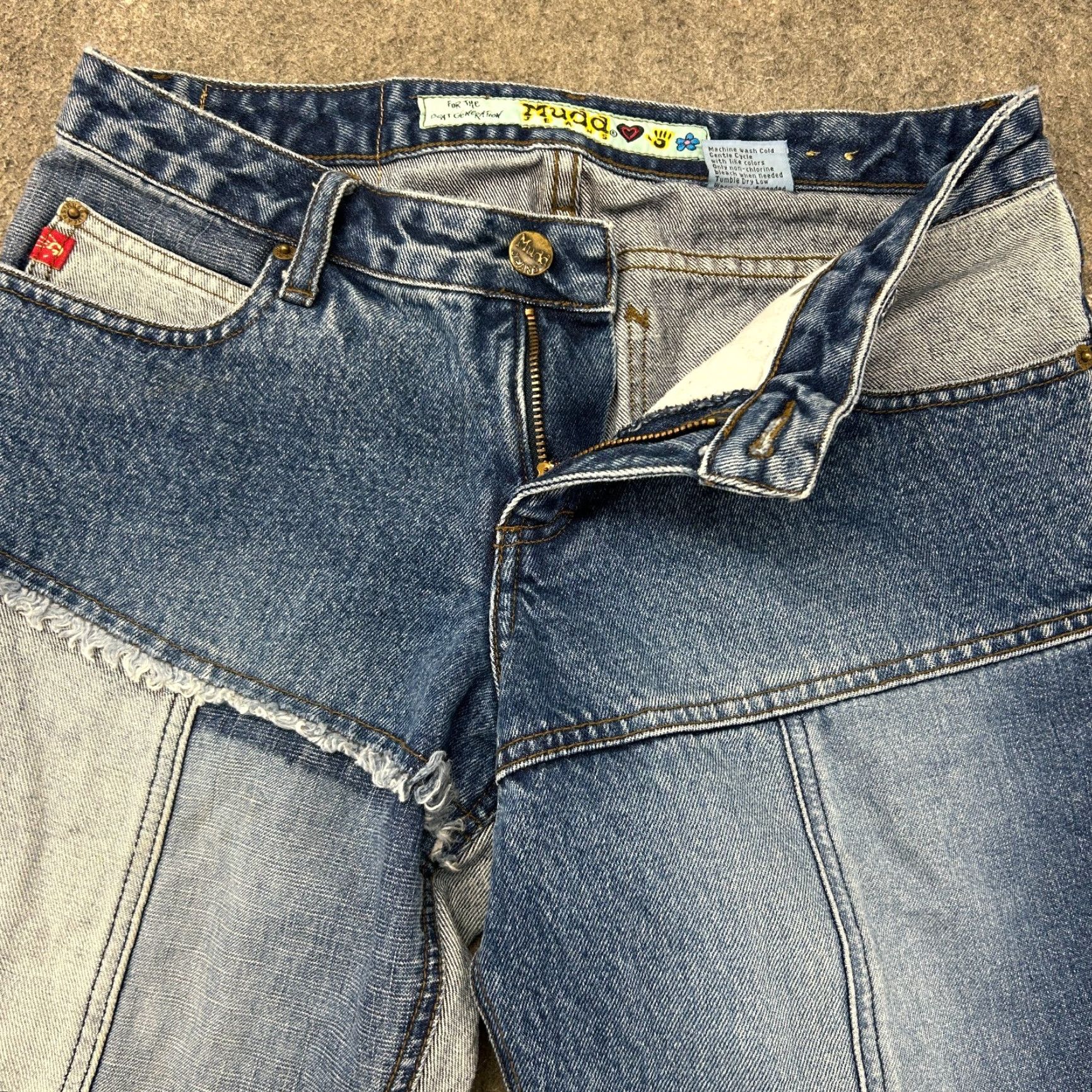 Bell VINTAGE Mudd Jeans Womens 5 Denim Bell Bottom Flare Patchwork Low Rise 90s Blue Size 27" / US 4 / IT 40 - 2 Thumbnail