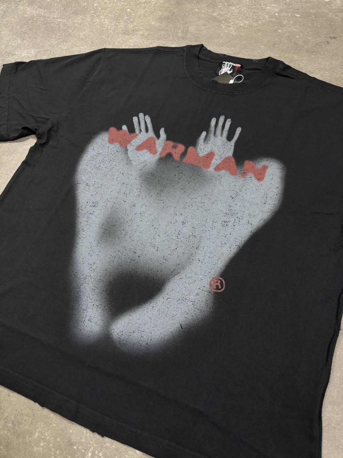 Vintage WARMAN SPREAD LEGS GRAPHIC TEE, WASHED BLACK Size US L / EU 52-54 / 3 - 2 Thumbnail