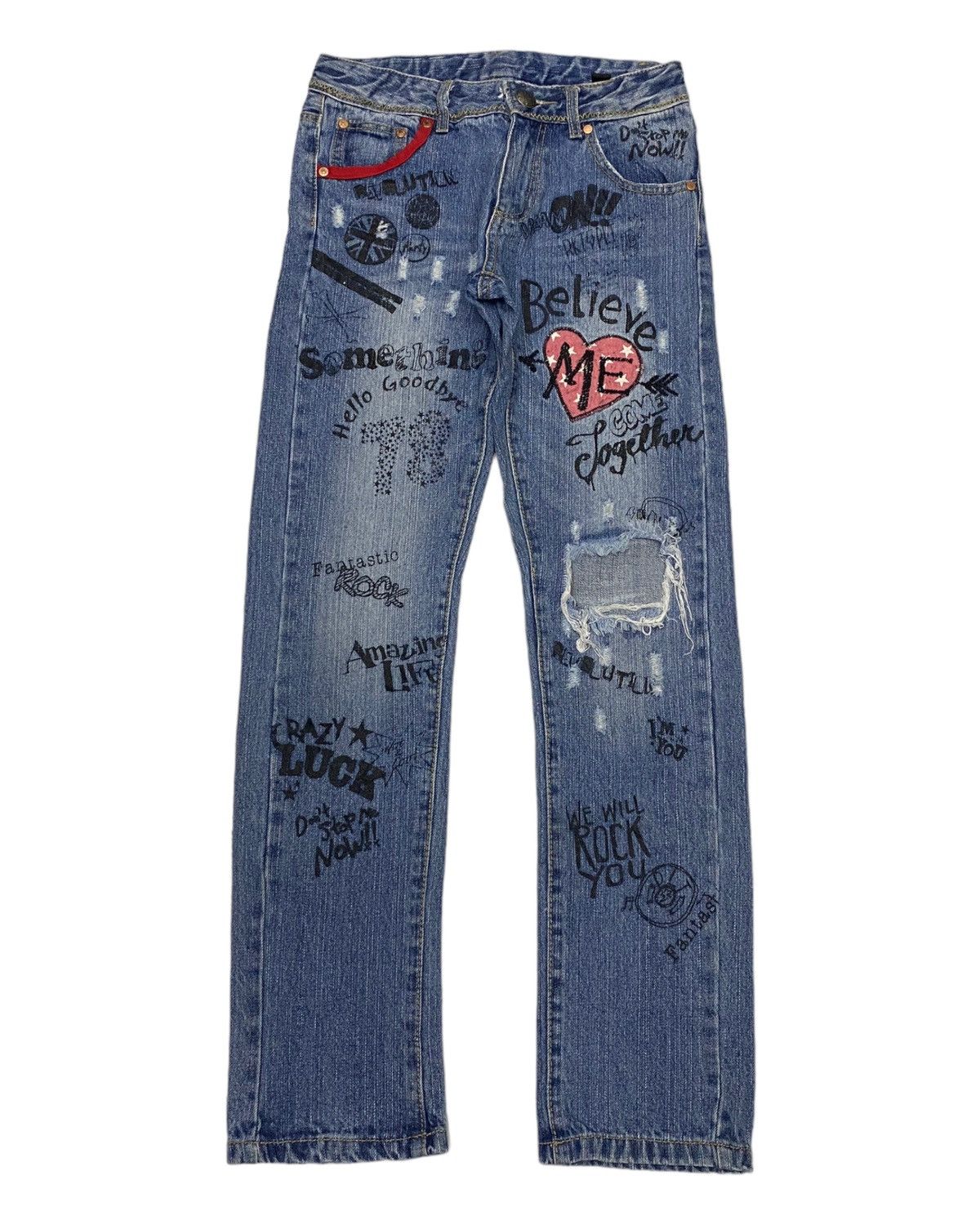 Hysteric Glamour × Japanese Brand RARE🔥PUNK STYLE DISTRESSED DENIM PLT JEANS SKULLS Size US 28 / EU 44 - 1 Thumbnail