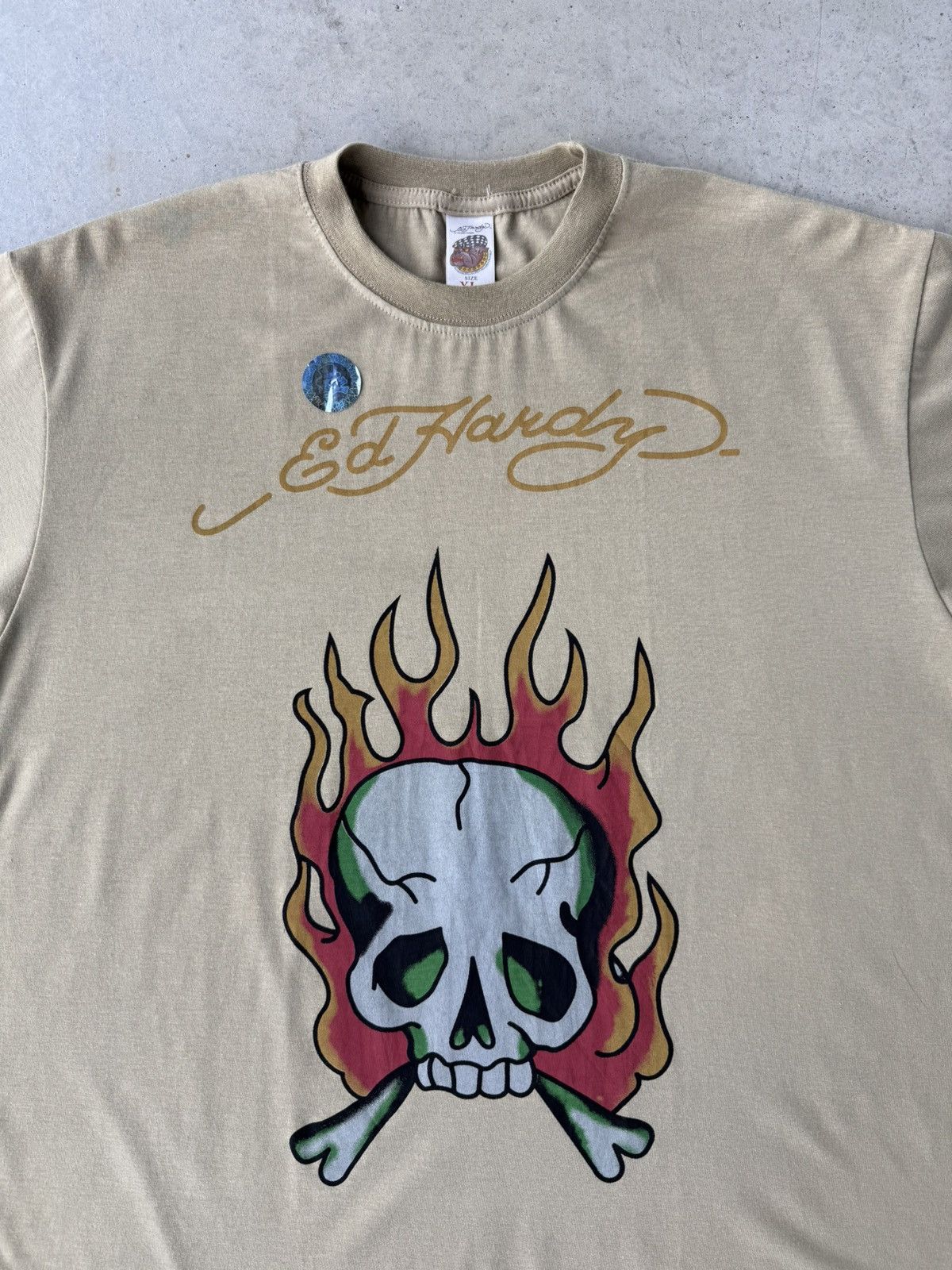 Ed Hardy Vintage Y2K Ed Hardy Skull Tan T-Shirt Size US XL / EU 56 / 4 - 3 Thumbnail