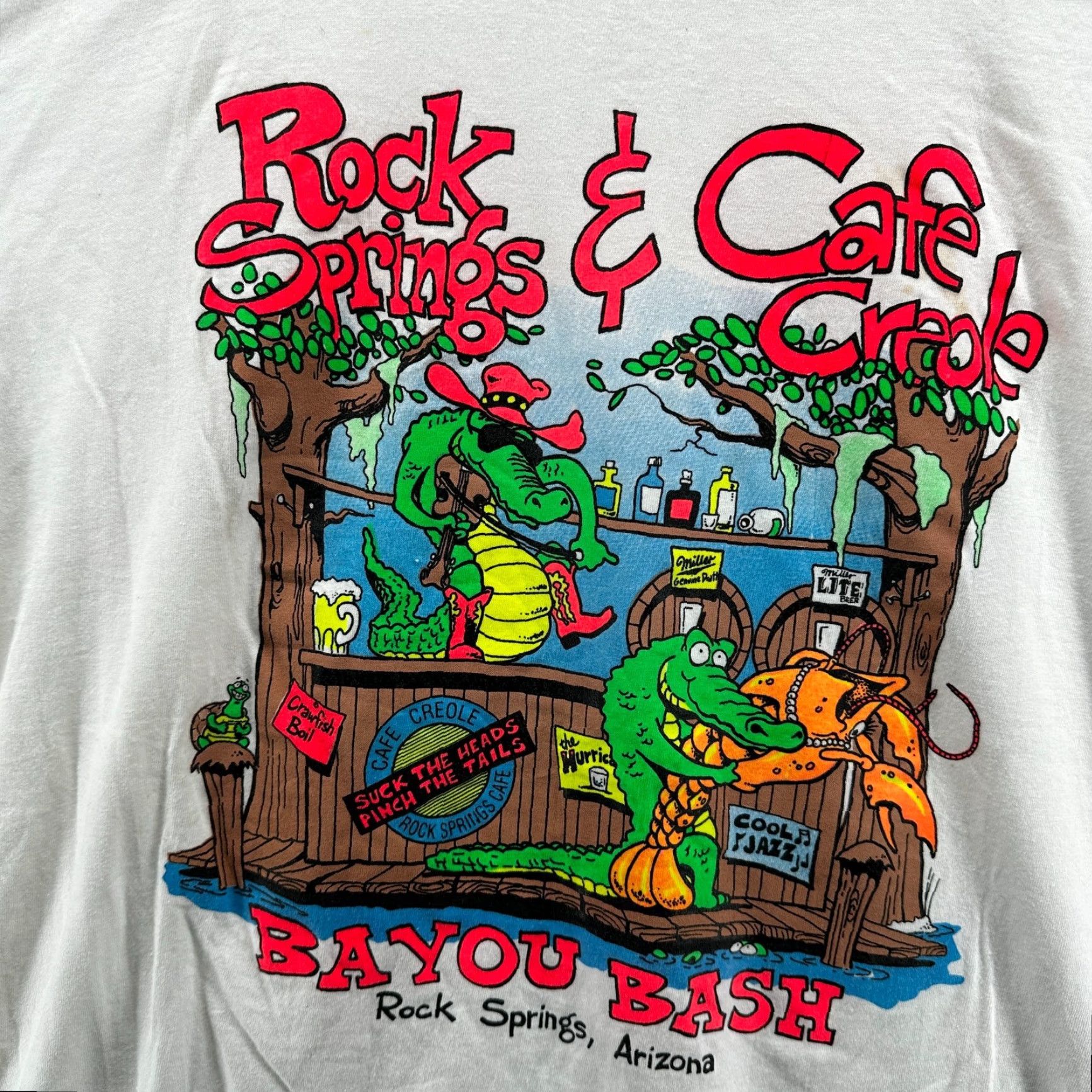 Vintage VINTAGE Oneita Power T-Shirt White Men's L Rock Springs & Cafe Creole Cotton Size US L / EU 52-54 / 3 - 4 Thumbnail