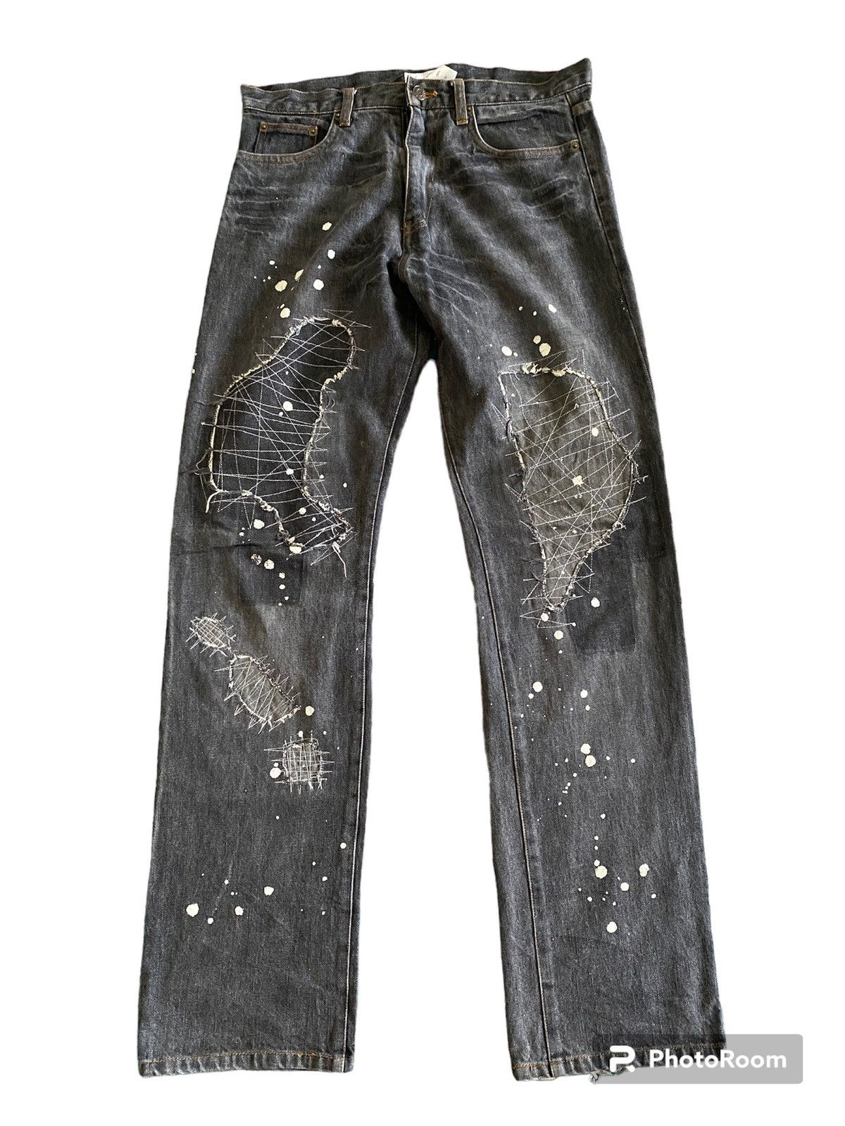 Japanese Brand Japanese Brand Distressed Splatter Patchwork Design Denim Size US 31 - 1 Thumbnail