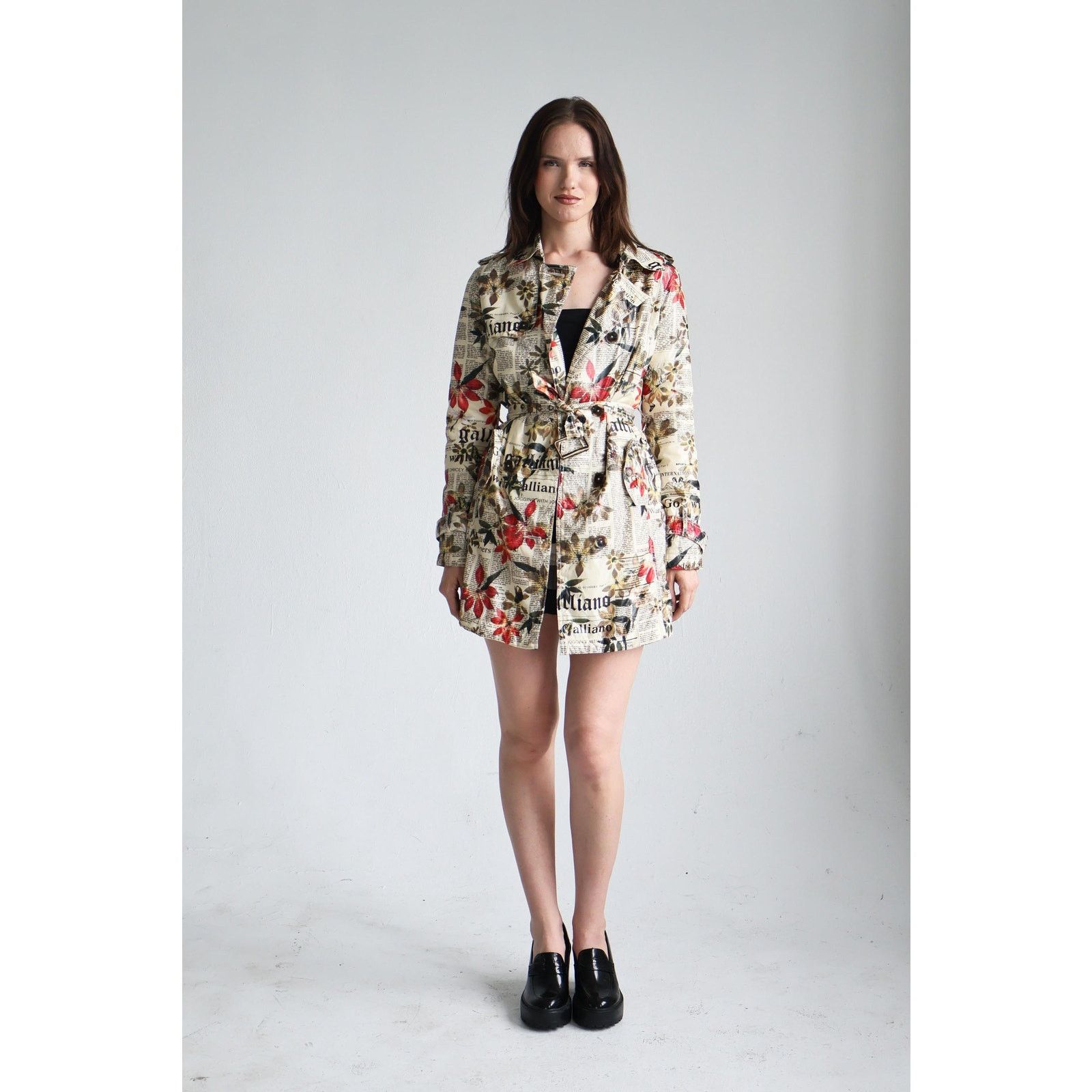John Galliano John Galliano 2000s Gazette and Floral Print Trench Coat Size XS / US 0-2 / IT 36-38 - 4 Thumbnail