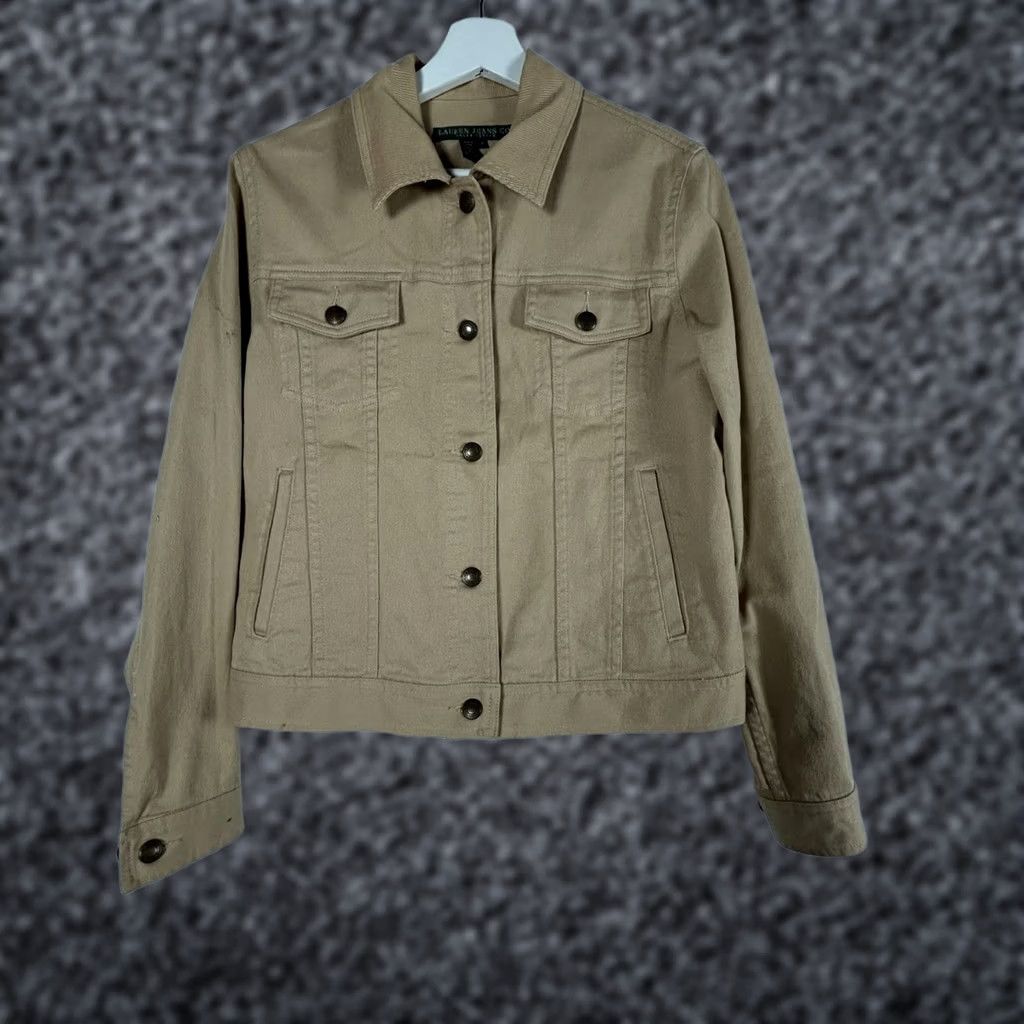 Denime Lauren Jeans Co. Ralph Lauren Womens Tan Denim Crop Jacket Small Pockets Casual Size 28" / US 6 / IT 42 - 1 Thumbnail