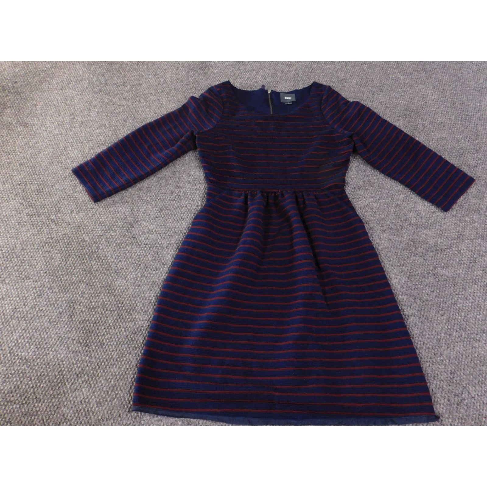 Vintage Maeve Dress Womens 6 Navy Red Striped Fit & Flare Three Quarter Sleeve Shirt? Size M / US 6-8 / IT 42-44 - 3 Thumbnail