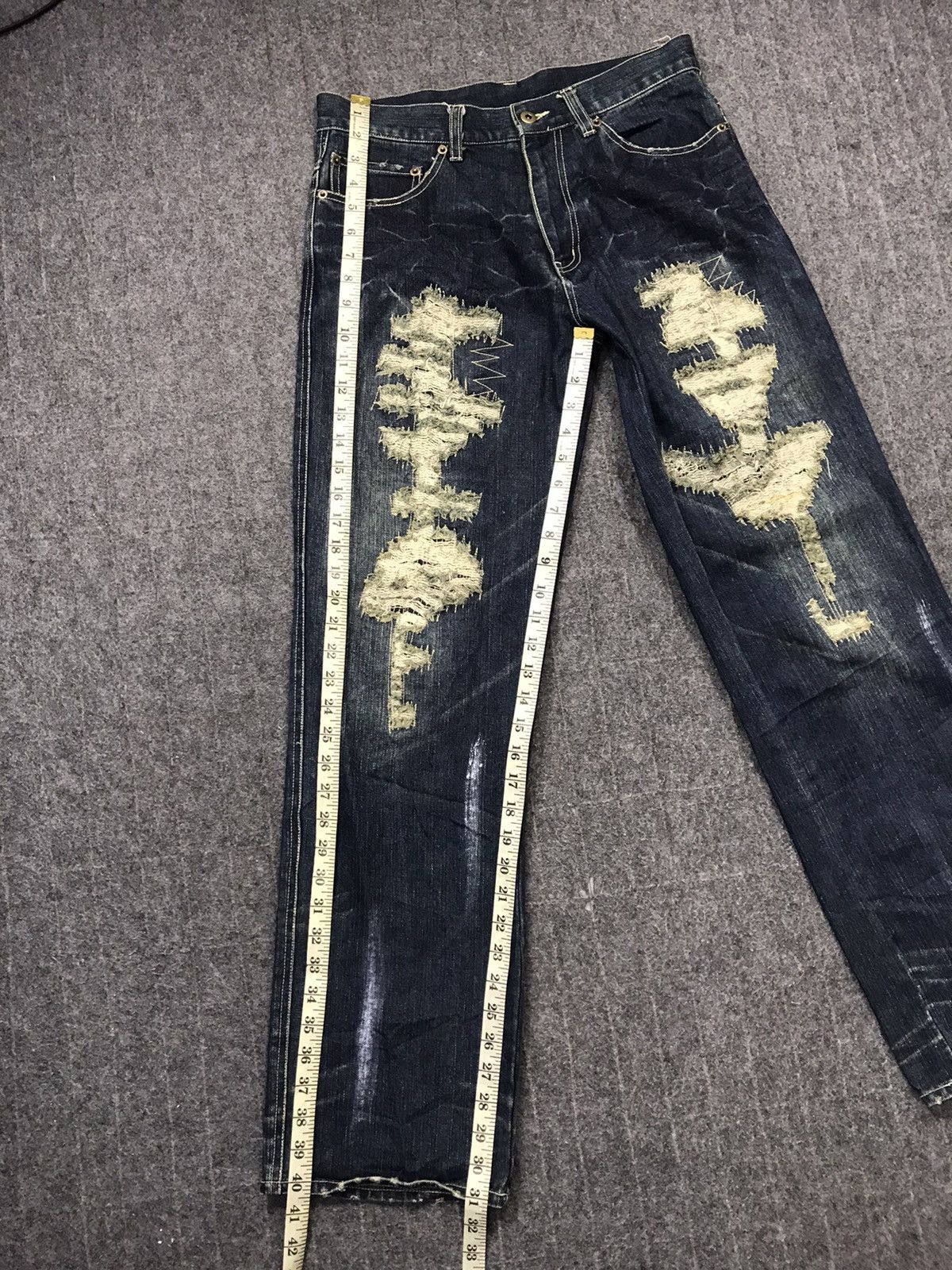 Japanese Brand Distressed Massive Squad Leather Flap Pocket Denim Jeans Size US 30 / EU 46 - 11 Thumbnail