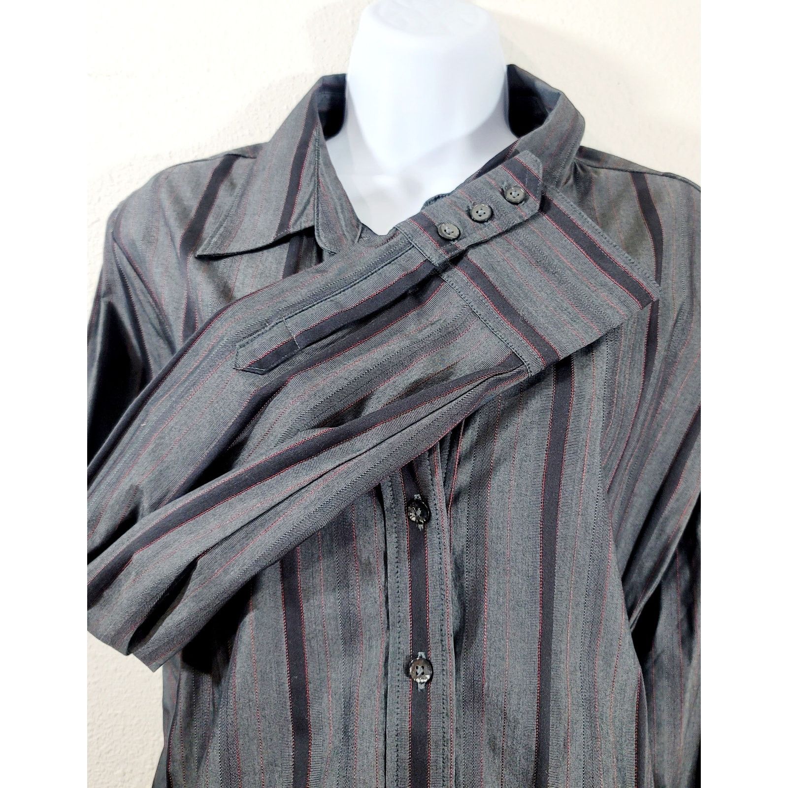 George George Black Red Pinstripe Collard Button Up Top XL Size XL / US 12-14 / IT 48-50 - 2 Thumbnail