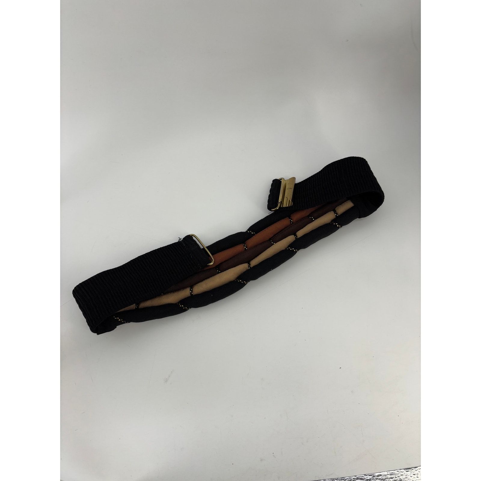 Other Vtg Cummerbund Belt Women's Puffy Fabric Belt Brown Tan OS Size ONE SIZE - 9 Thumbnail