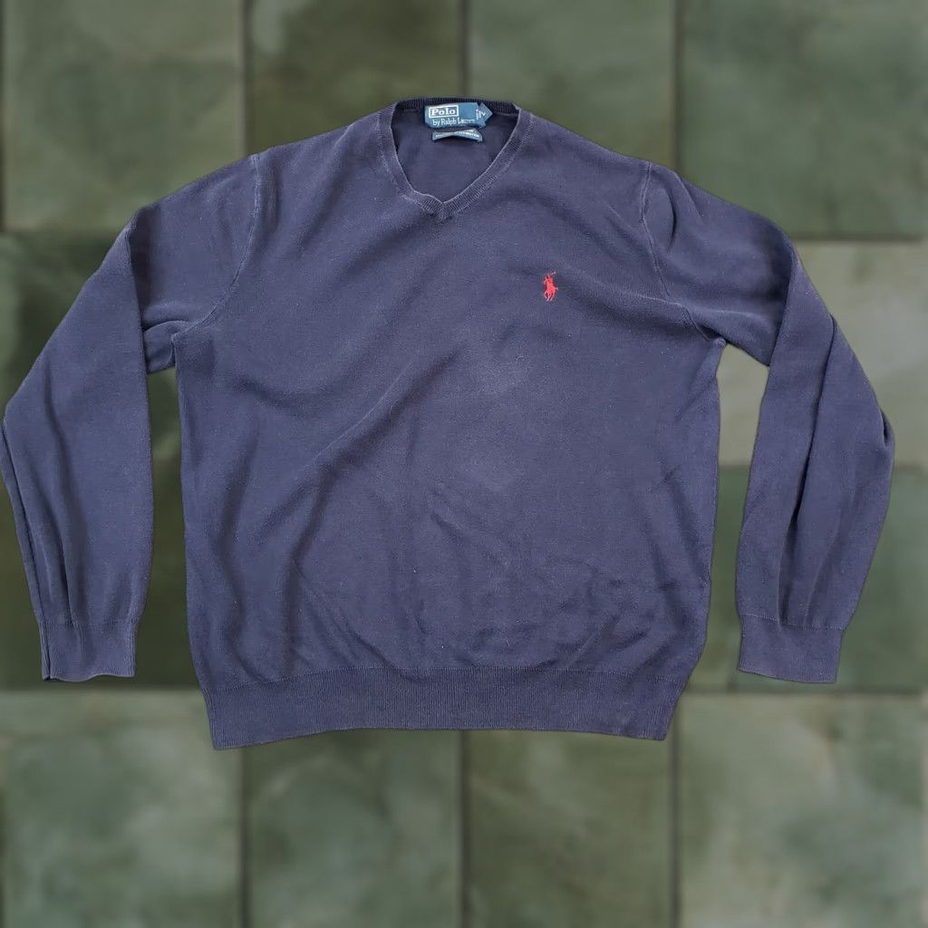 Polo Ralph Lauren Ralph Lauren Mens Large Blue V Neck Pullover Sweater Long Sleeve Casual Y2K Size US L / EU 52-54 / 3 - 1 Thumbnail