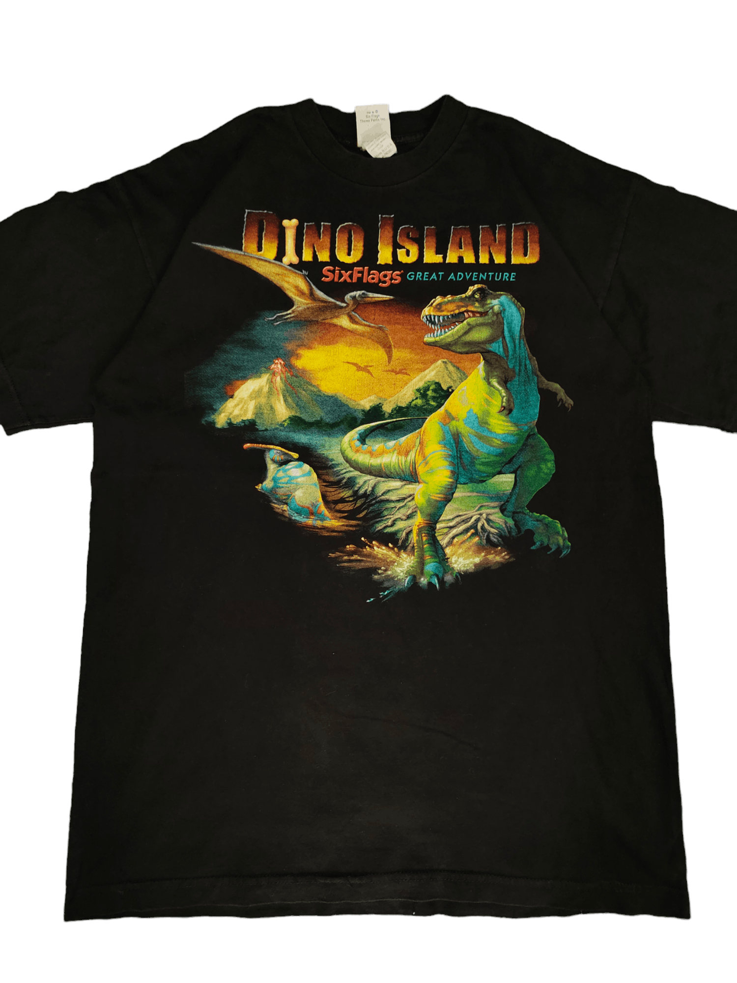 Vintage Vintage 90s Dino Island SixFlags Great Adventure T-Shirt Size US L / EU 52-54 / 3 - 1 Thumbnail