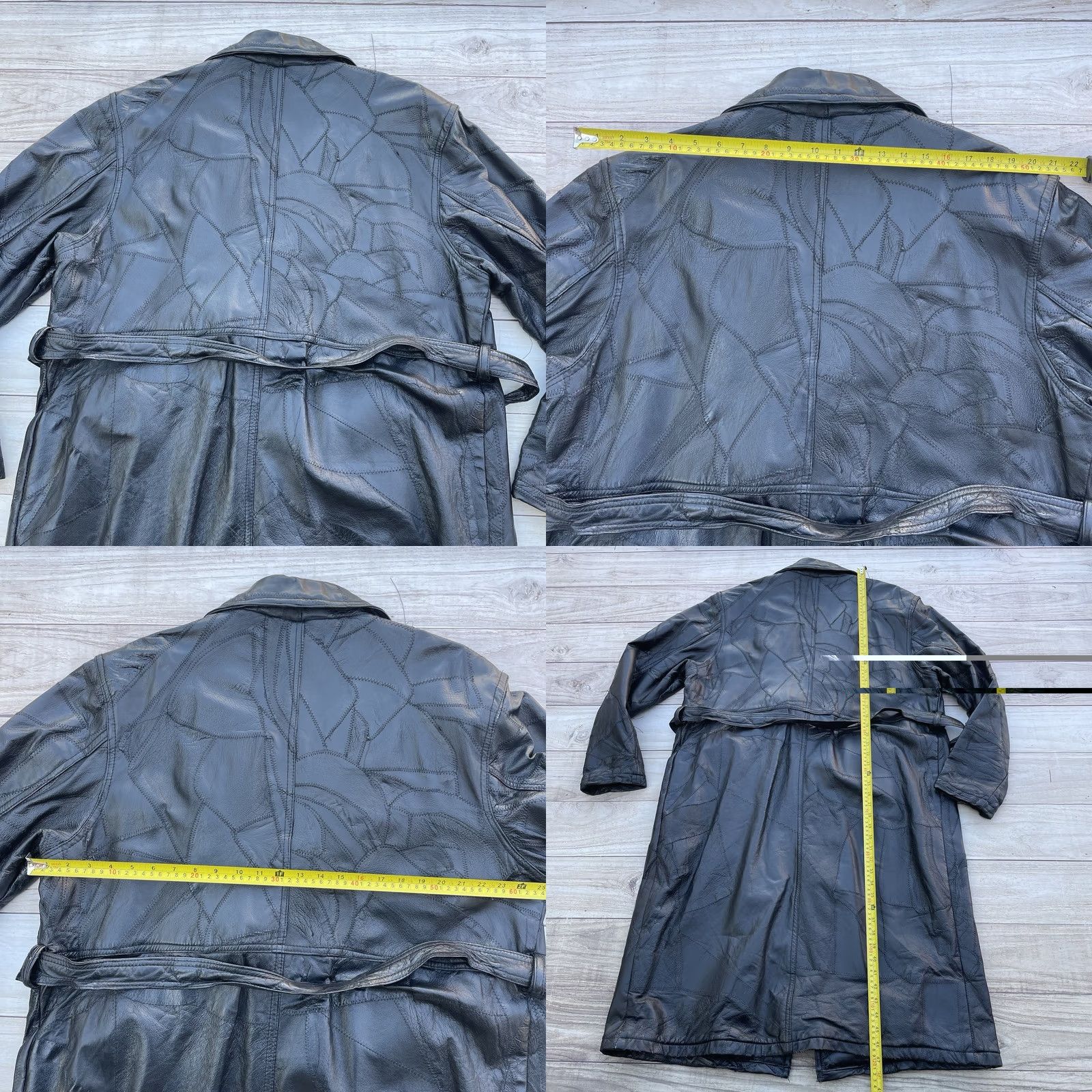 Vintage Men's Black Patch Leather Full-Length Trench Coat Belted 2XL 3 Button Jacket Size US XXL / EU 58 / 5 - 8 Thumbnail