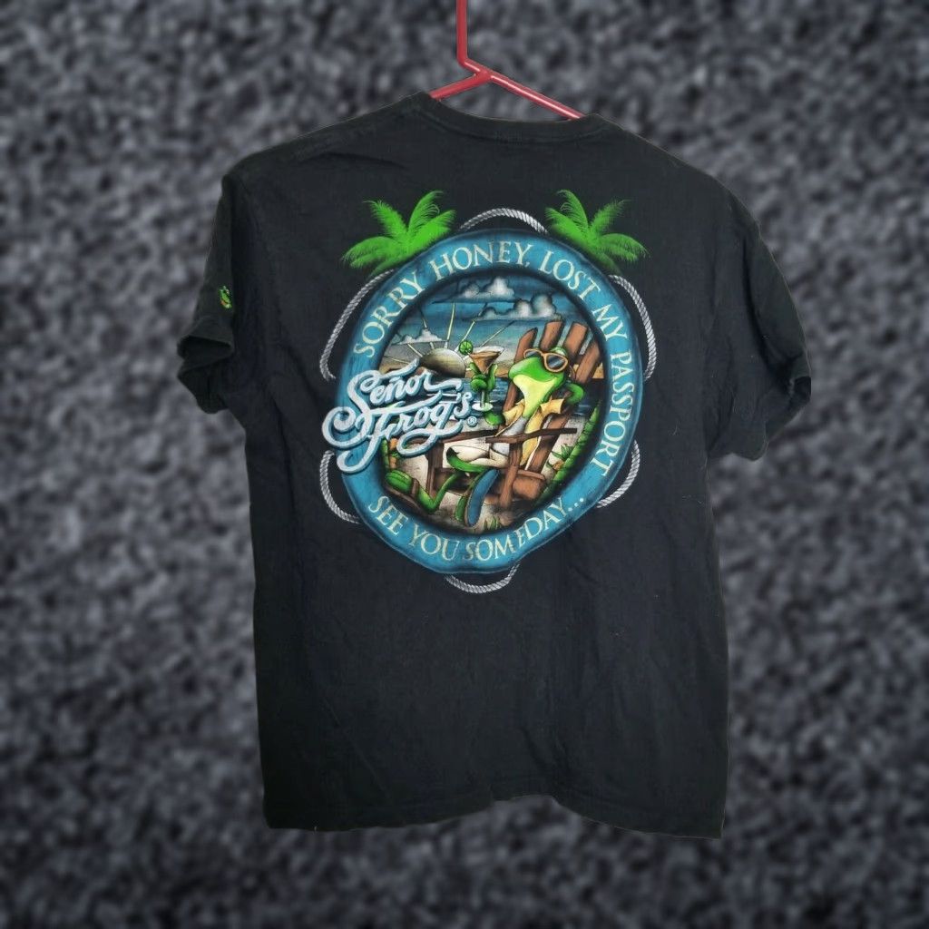 Vintage SENOR FROGS T-Shirt Black Small Graphic Tee Unisex Adults Frog Logo Crew Neck 100% Cotton Size US S / EU 44-46 / 1 - 1 Thumbnail