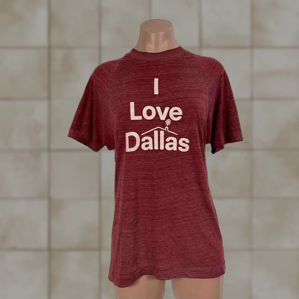 VINTAGE Champion Shirt Mens Large Red I Love Dallas 70s 50/50 Paper Thin Graphic Tee