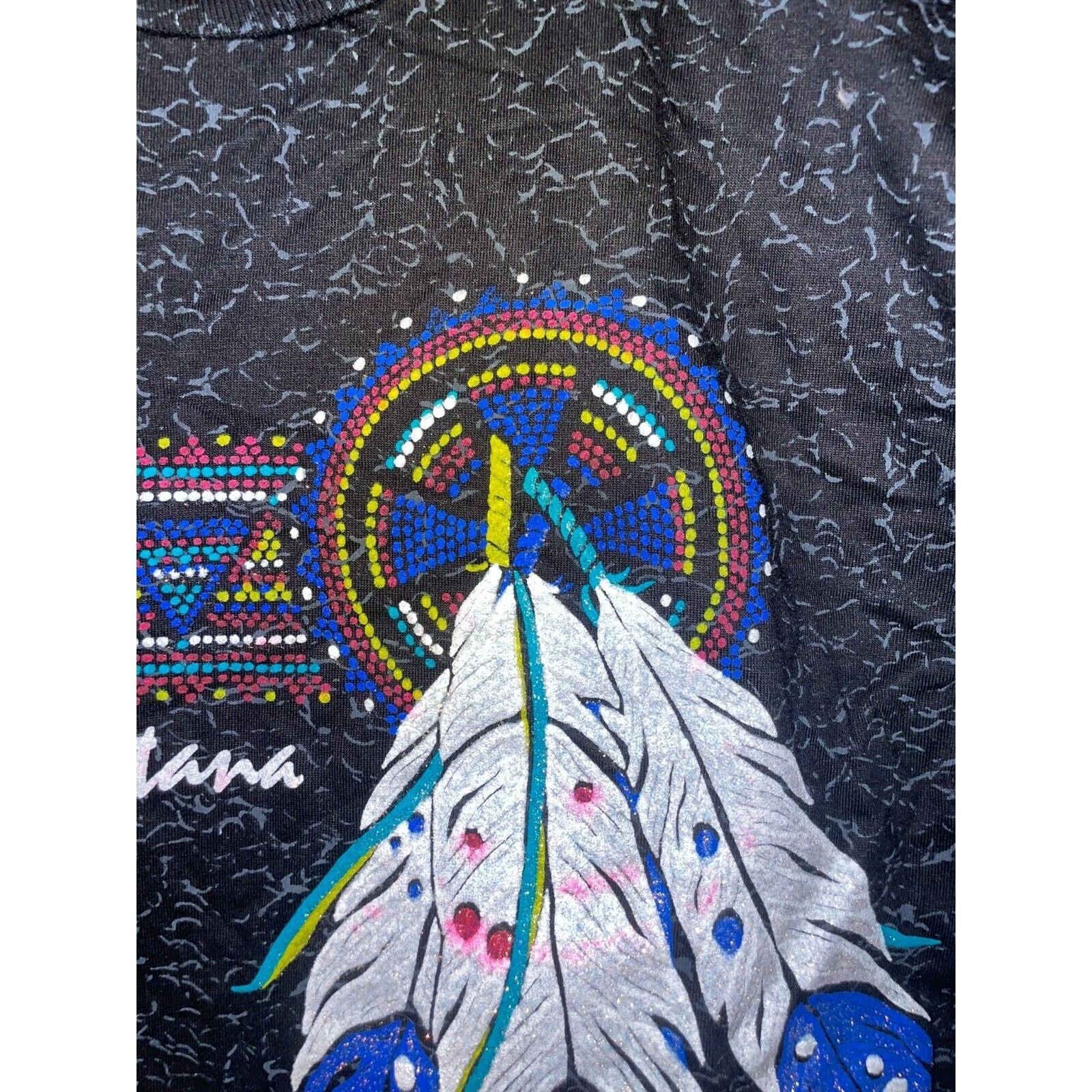 Jerzees Vintage Native American Shirt Montana Black AOP Tee 90s M Size US M / EU 48-50 / 2 - 2 Thumbnail