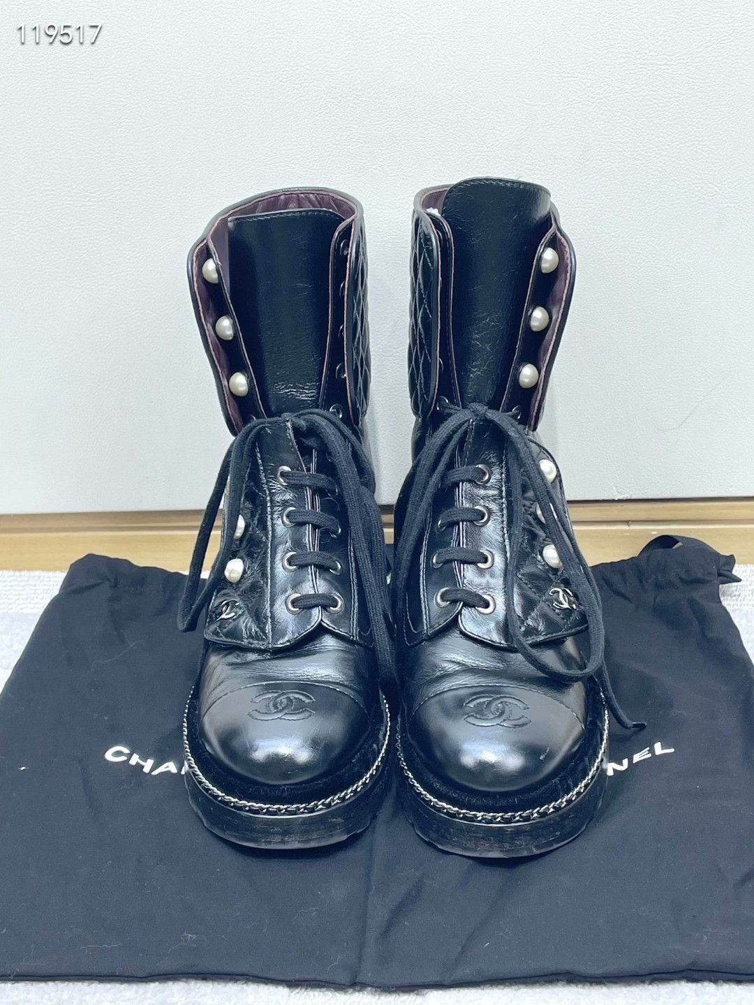 Chanel Chanel Black Quilted Pearl Chain Martin Boots Size US 5.5 / IT 35.5 - 1 Thumbnail