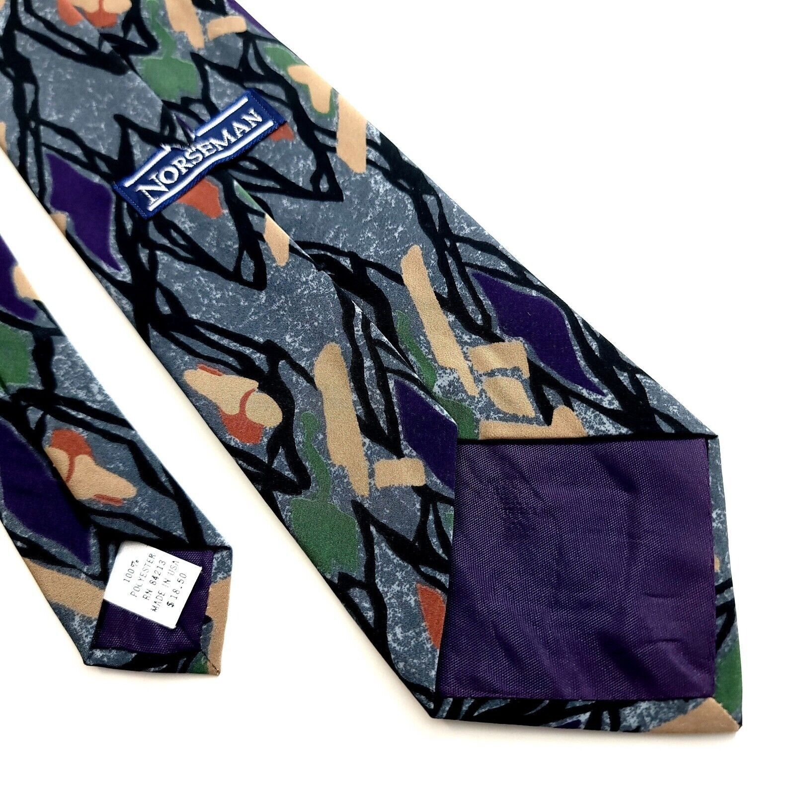 Designer Norseman Gray Tan Print Abstract Polyester Short Tie Size ONE SIZE - 5 Thumbnail