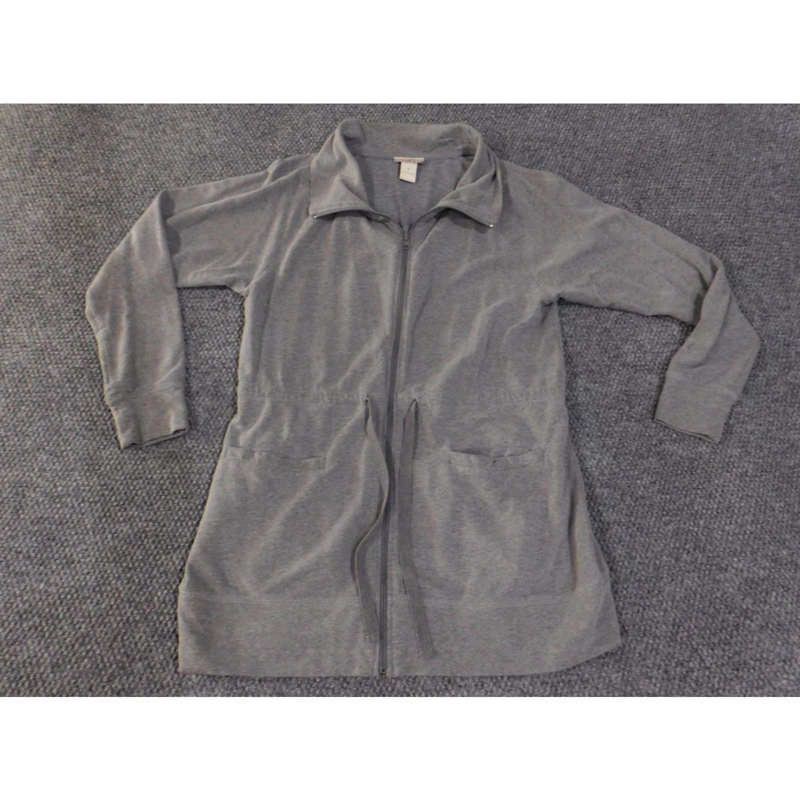 Loft LOFT Jacket Womens Medium Gray Zip Up Long Lightweight Pockets Casual Drawstring Size M / US 6-8 / IT 42-44 - 2 Thumbnail