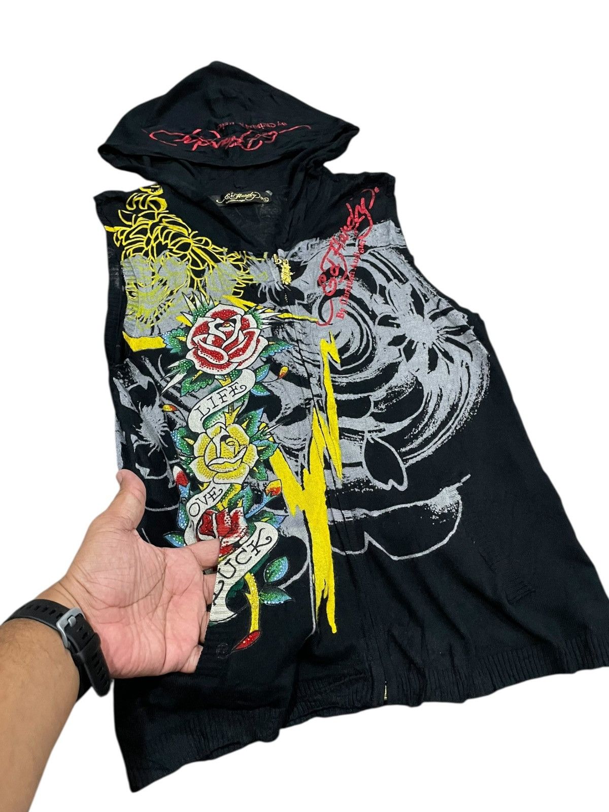 Christian Audigier Ed Hardy By Christian Audigier Sleeveless Hooded Sweatshirt Size M / US 6-8 / IT 42-44 - 3 Thumbnail
