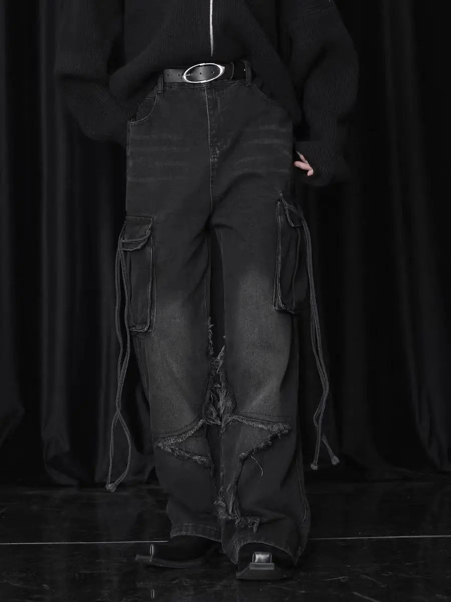 Japanese Brand × Jean Vintage Raw Hem Design Wide Leg Baggy Jeans Size US 34 / EU 50 - 4 Thumbnail