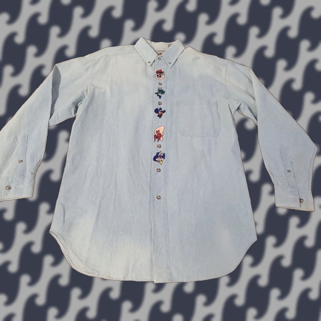 Denime VINTAGE Warner Brothers Looney Tunes Denim Button-Down Shirt M Blue Men Western 90s Accessories Embroidered Button-Up Size US M / EU 48-50 / 2 - 1 Thumbnail