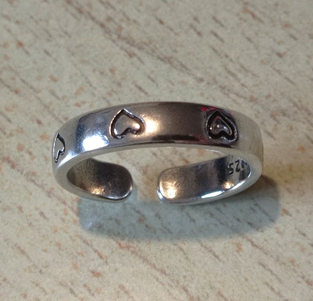 Designer × Vintage Vintage Punk Romance Heart Engraved Silver Ring Unique Rave Size ONE SIZE - 4 Thumbnail