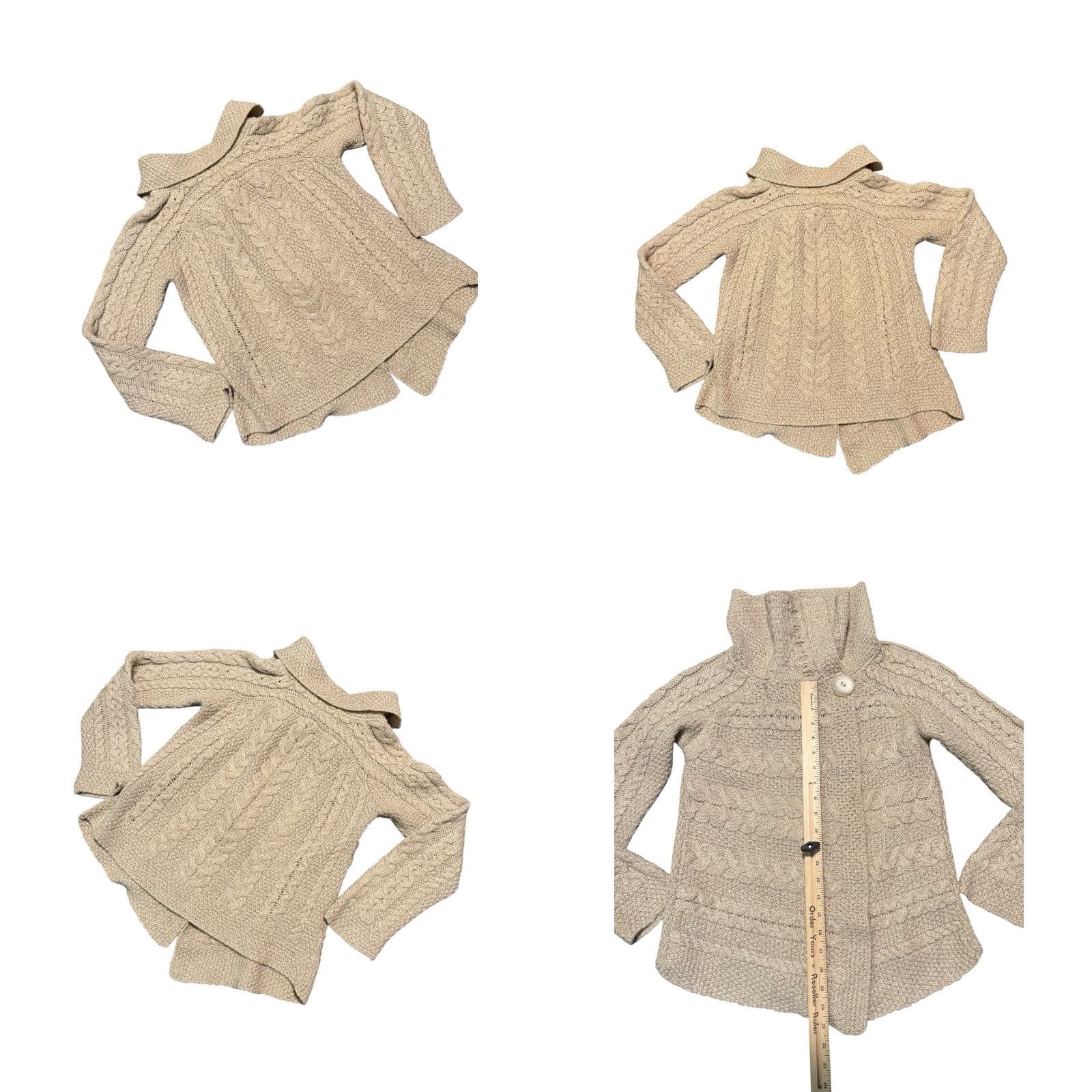 Vintage Aran Crafts Ireland 100% Merino Wool One Button Sweater Shawl Collar Cardigan Size M Beige Womens Sweater Size M / US 6-8 / IT 42-44 - 8 Thumbnail