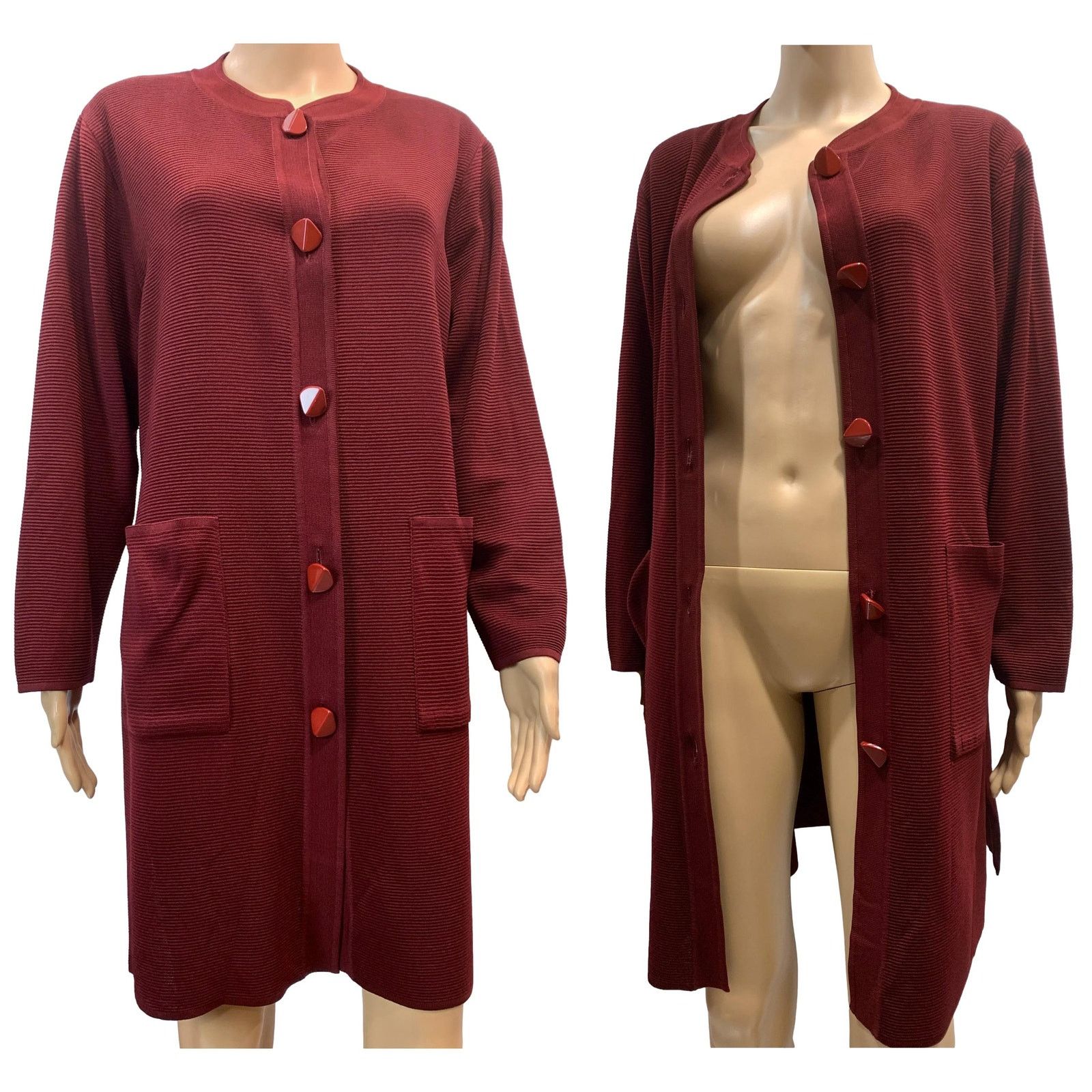 Other Exclusively Misook Burgundy Long Ribbed Cardigan Sweater Size L / US 10 / IT 46 - 3 Thumbnail