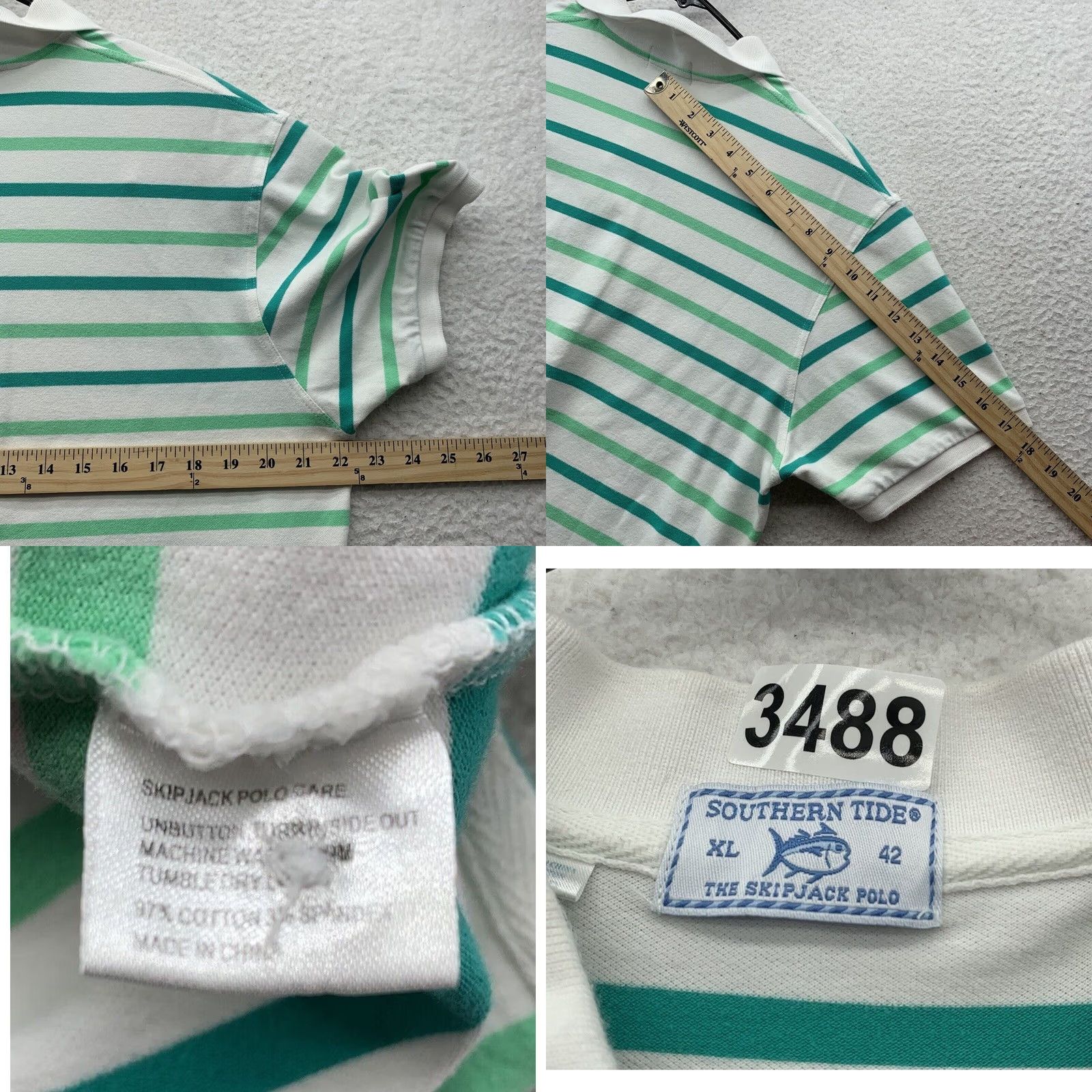 Southern Tide Southern Tide Polo Shirt Mens XL Slim Fit White Green Striped Golf Dad Preppy Size US XL / EU 56 / 4 - 8 Thumbnail