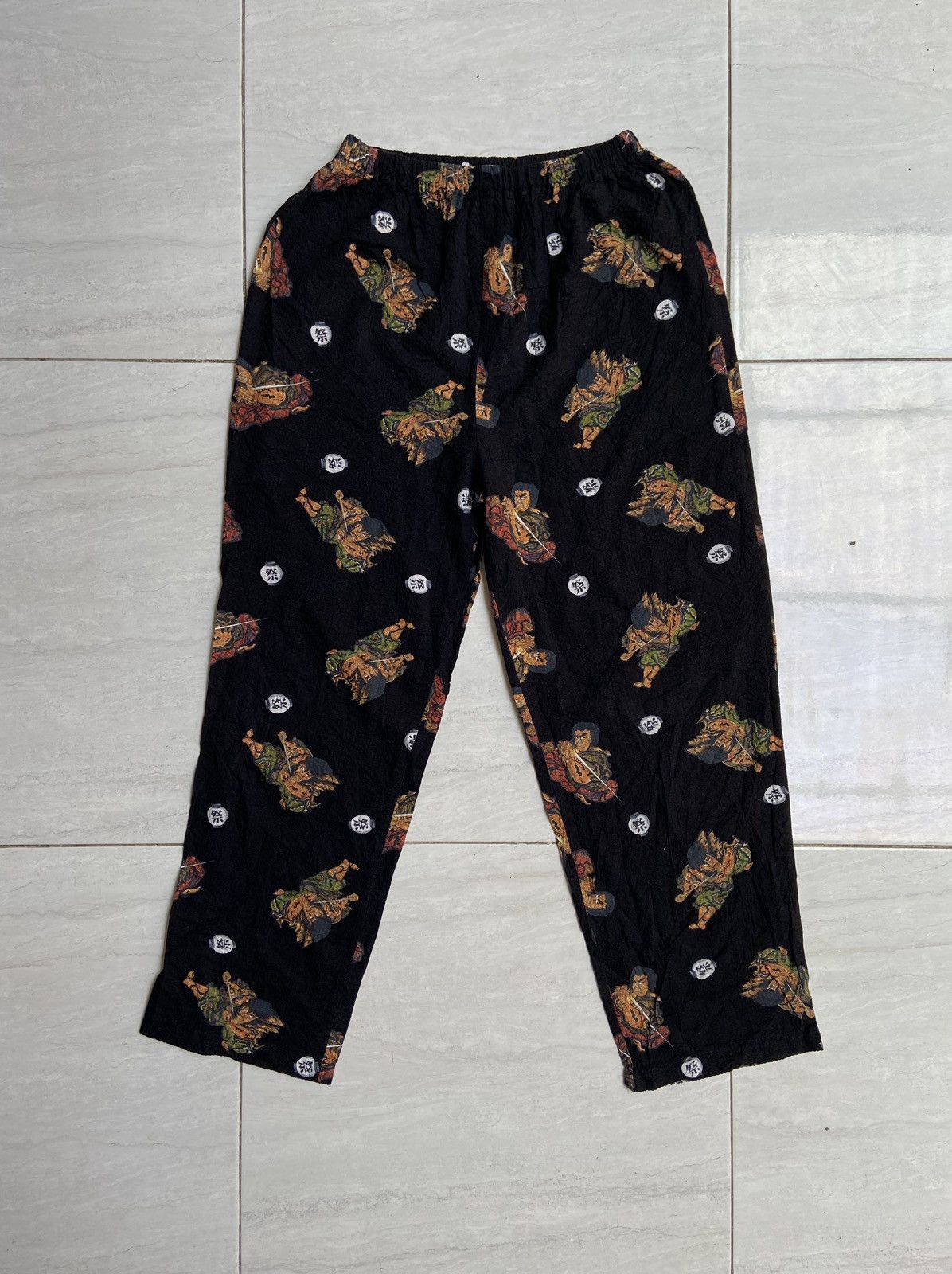 Japanese Brand Black Patterned Long Pants