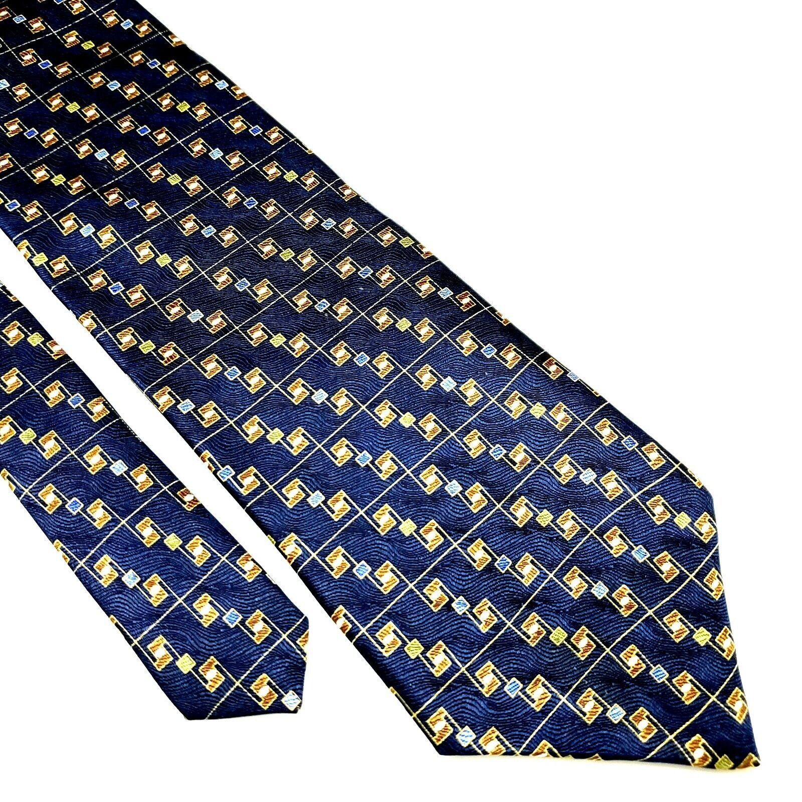 Savile Row Savile Row Silk Tie Print Blue Geometric Size ONE SIZE - 1 Thumbnail