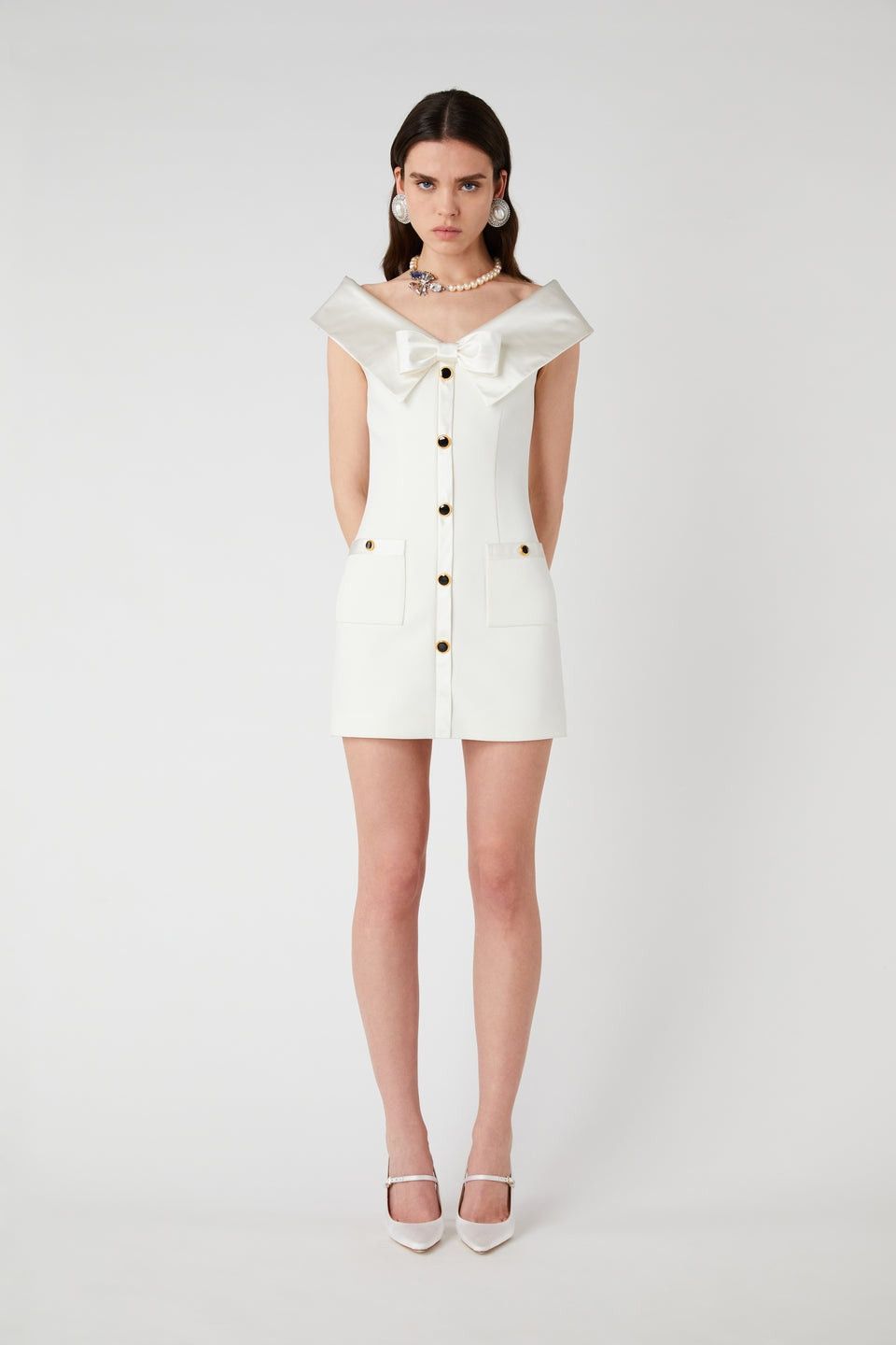 Alessandra Rich o1s22i1n0225 Mini Cady Dress in White Size XS / US 0-2 / IT 36-38 - 4 Thumbnail
