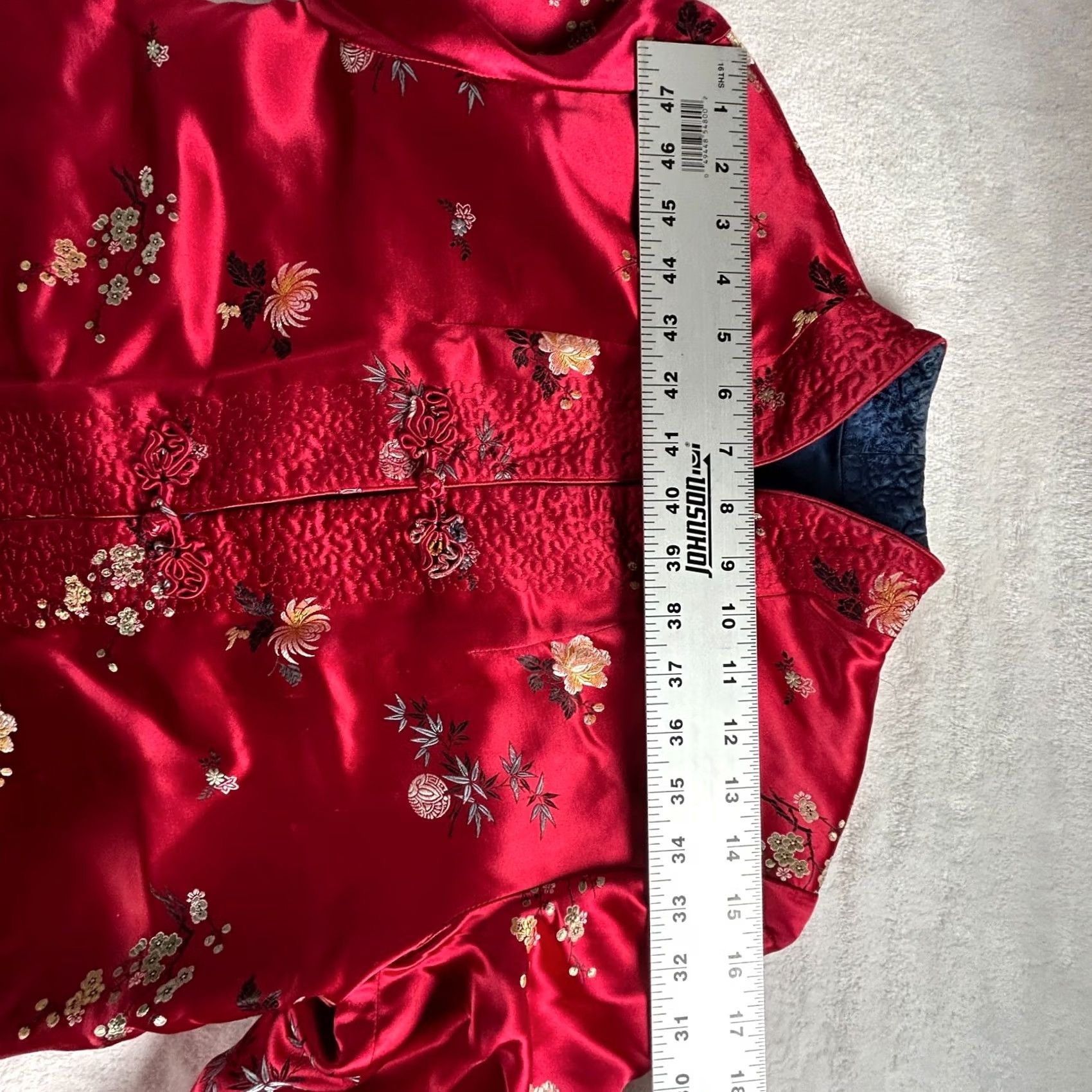 Vintage Peony Brand Women's Reversible Quilted Jacket 34 Jacquard Red Floral Silk Chinese Long Sleeve Jacket Womens Size XXS / US 00 / IT 34 - 7 Thumbnail