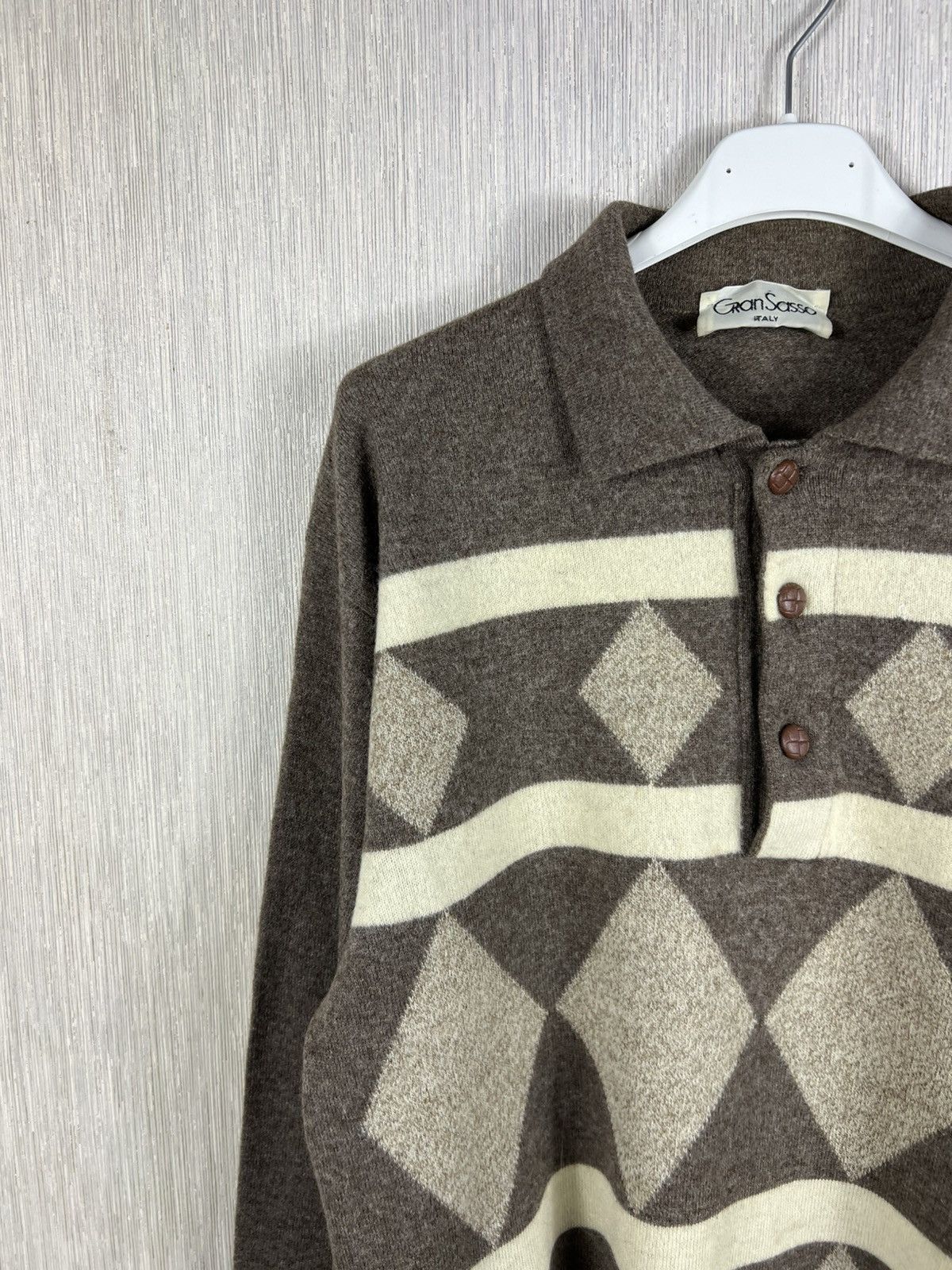Gran Sasso Vintage Gran Sasso diamond patterned wool polo sweater retro Size US S / EU 44-46 / 1 - 4 Thumbnail