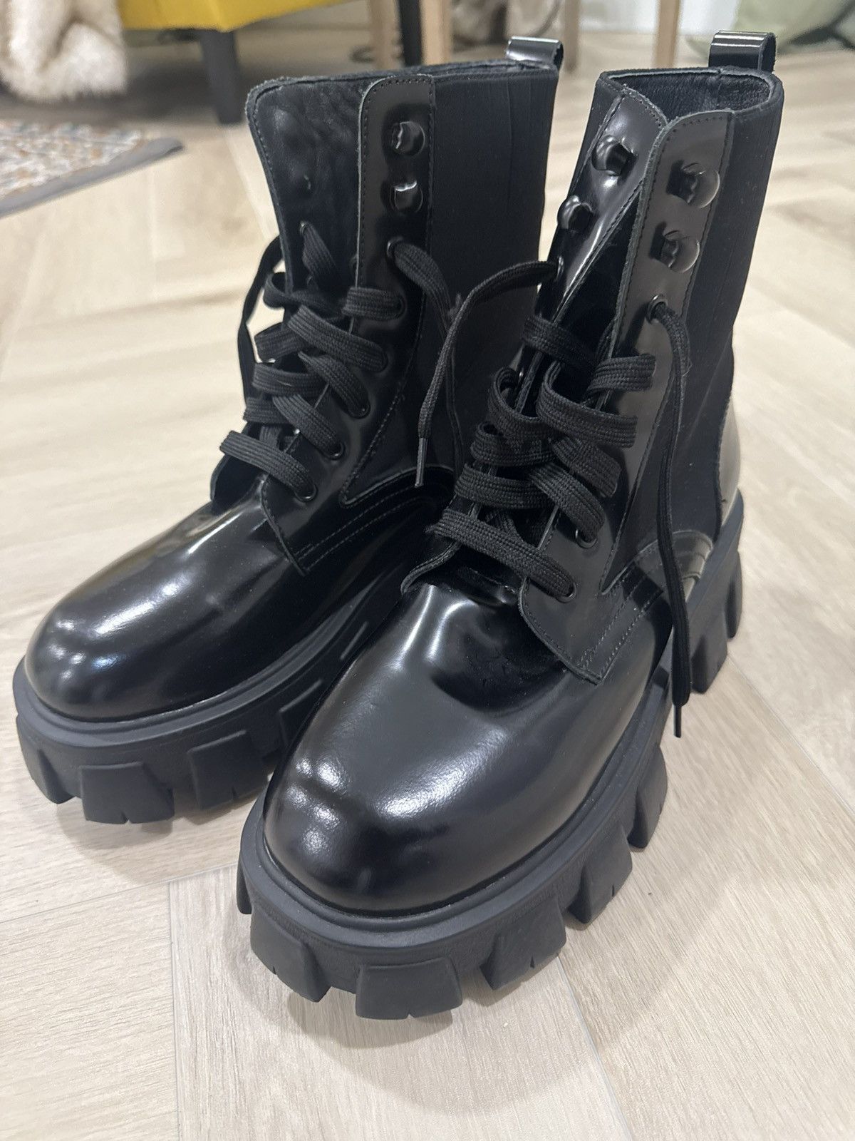 Prada Monolith Re-Nylon Leather Boots Black 41