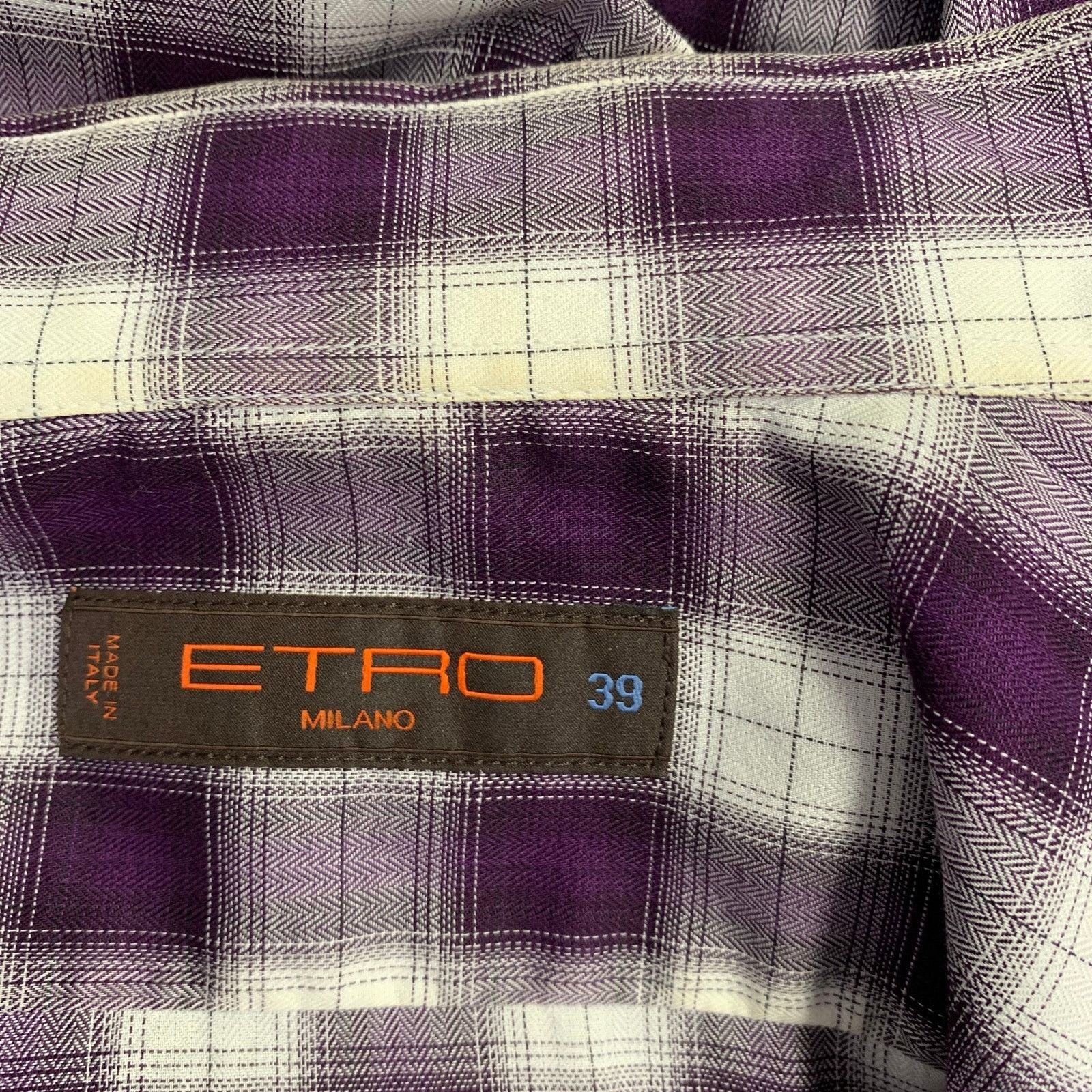 Etro Purple White Plaid Cotton Spread Collar Long Sleeve Shirt Size US M / EU 48-50 / 2 - 5 Thumbnail