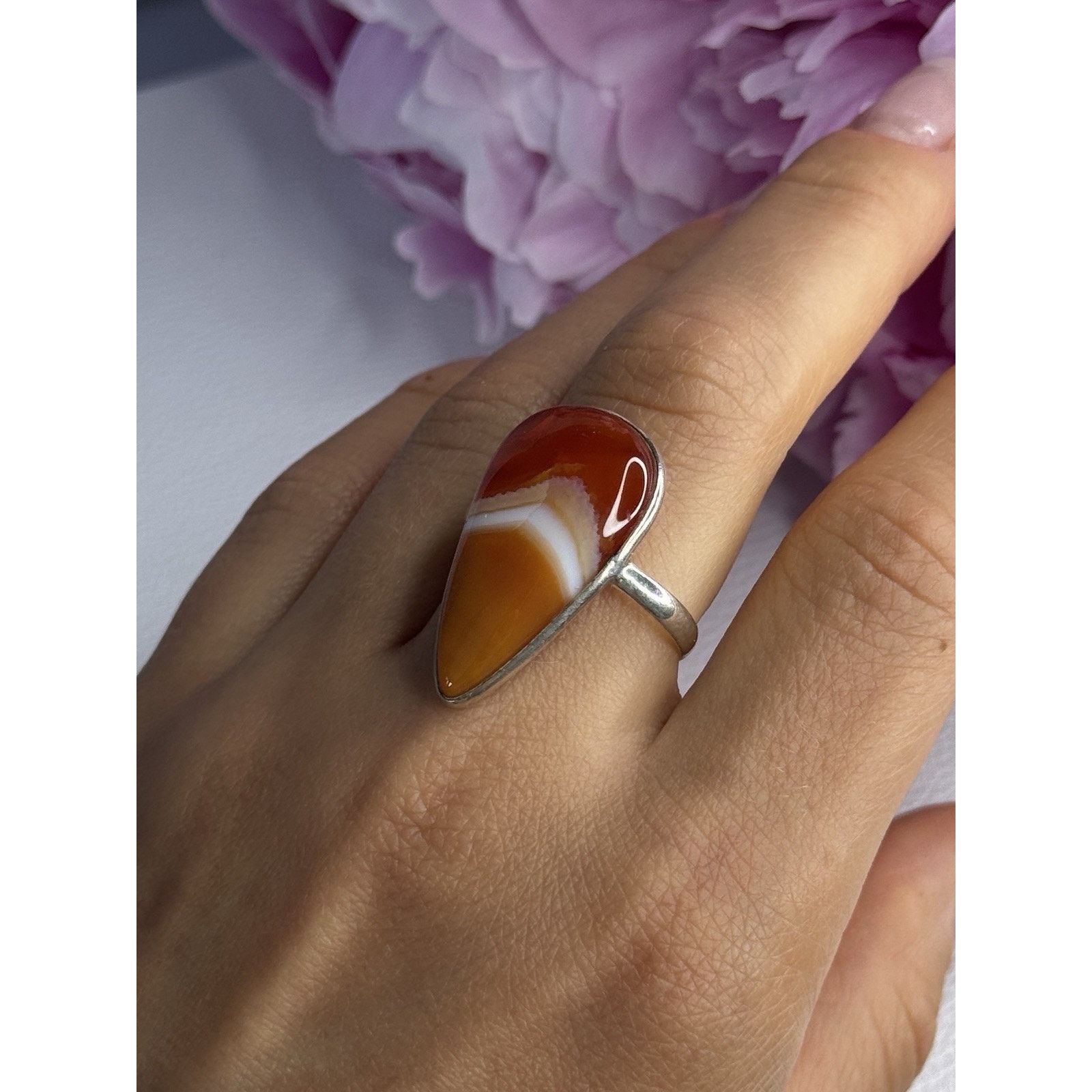 Jewelry 925 STERLING SILVER AGATE RING SIZE 7.5 Size ONE SIZE - 5 Thumbnail