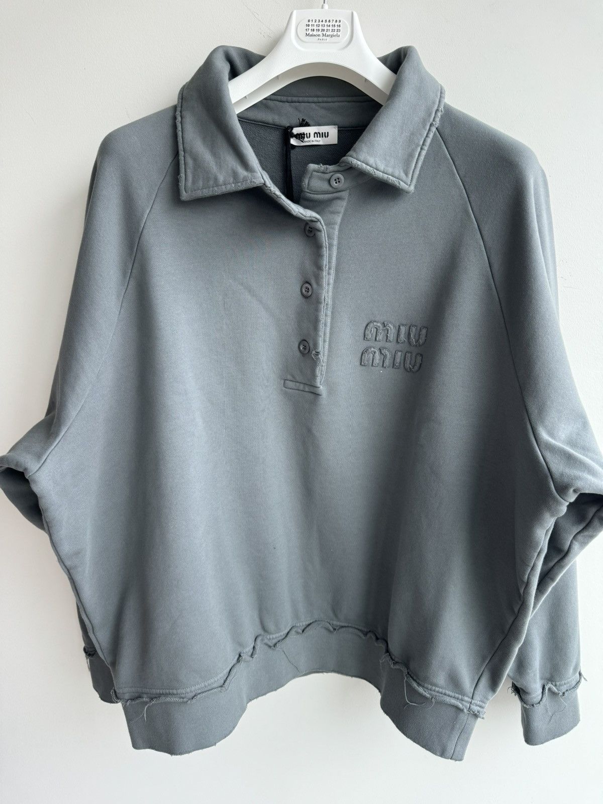 【関税&送料込】Miu Miu Dark Grey Silk Blend Sweatshirt Miu Miu MIU MIU GARMENT-DYED COTTON FLEECE SWEATSHIRT MENS
