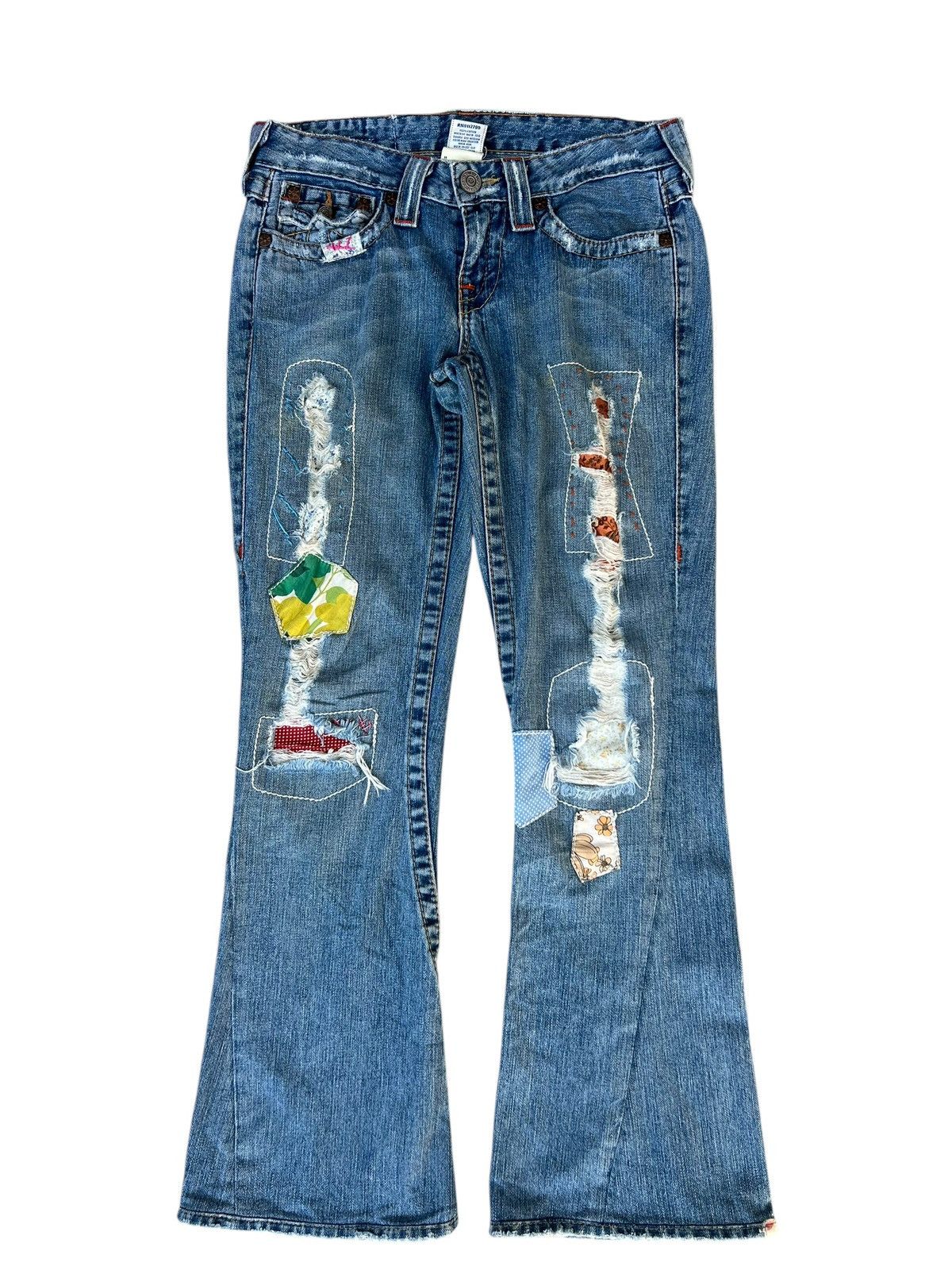 True Religion × Vintage 2000s True Religion Woodstock Patchwork Denim Bootcut Jeans Size 27" / US 4 / IT 40 - 1 Thumbnail