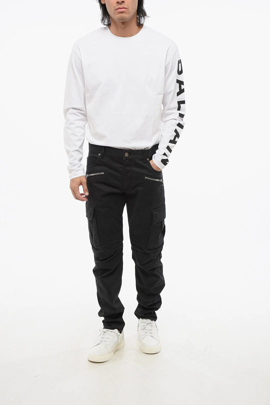 Balmain og1mm0326 Tapered Cargo Jeans in Black Size US 31 - 4 Thumbnail