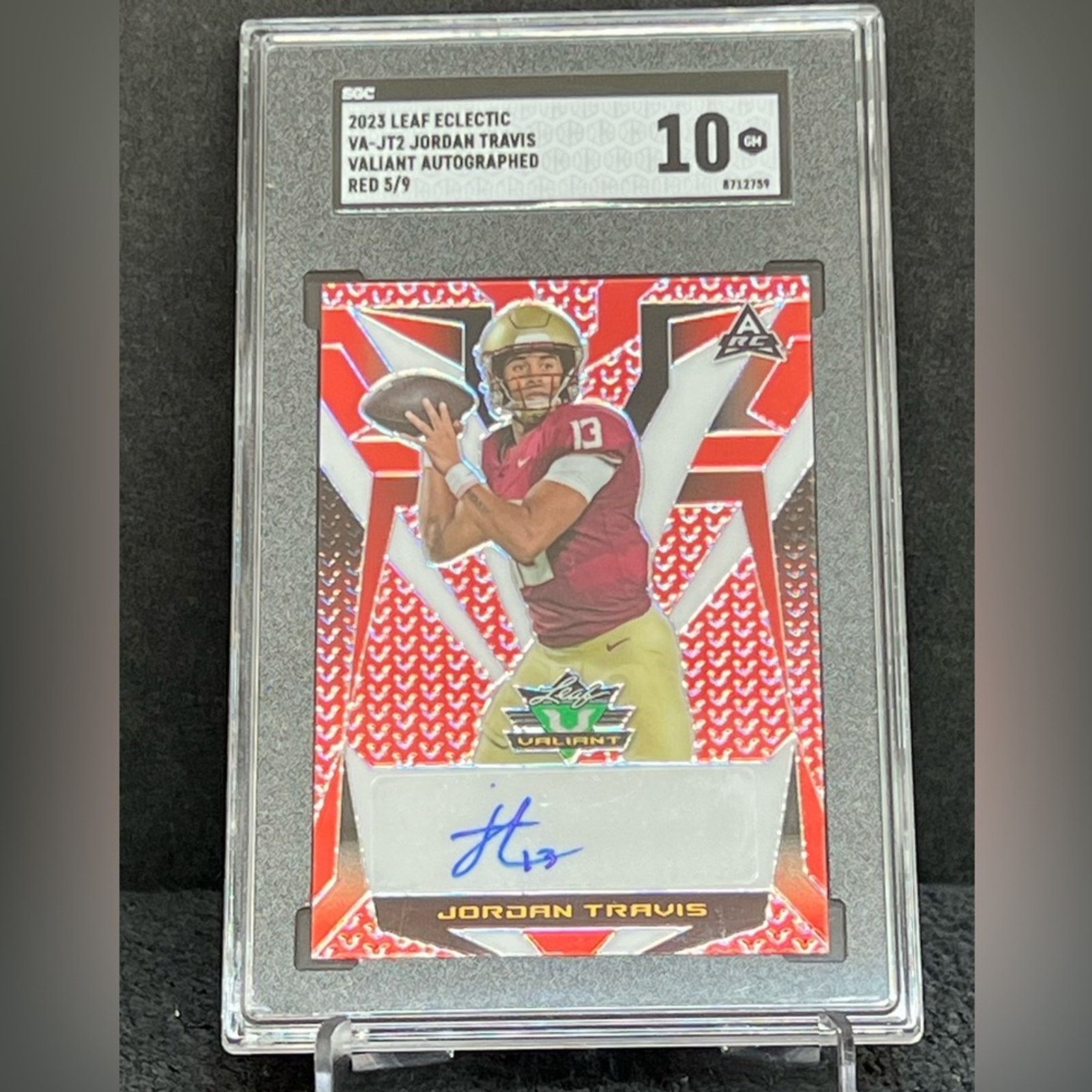 Other 2023 Leaf Eclectic Valiant Red Prismatic 5/9 Jordan Travis Size ONE SIZE - 1 Thumbnail