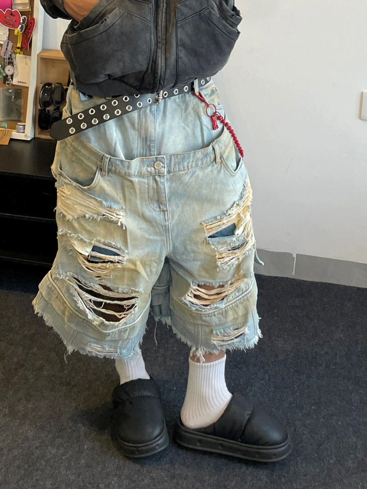 Jean Light Blue Distressed Ripped Double Waist Jorts Size US 34 / EU 50 - 2 Thumbnail