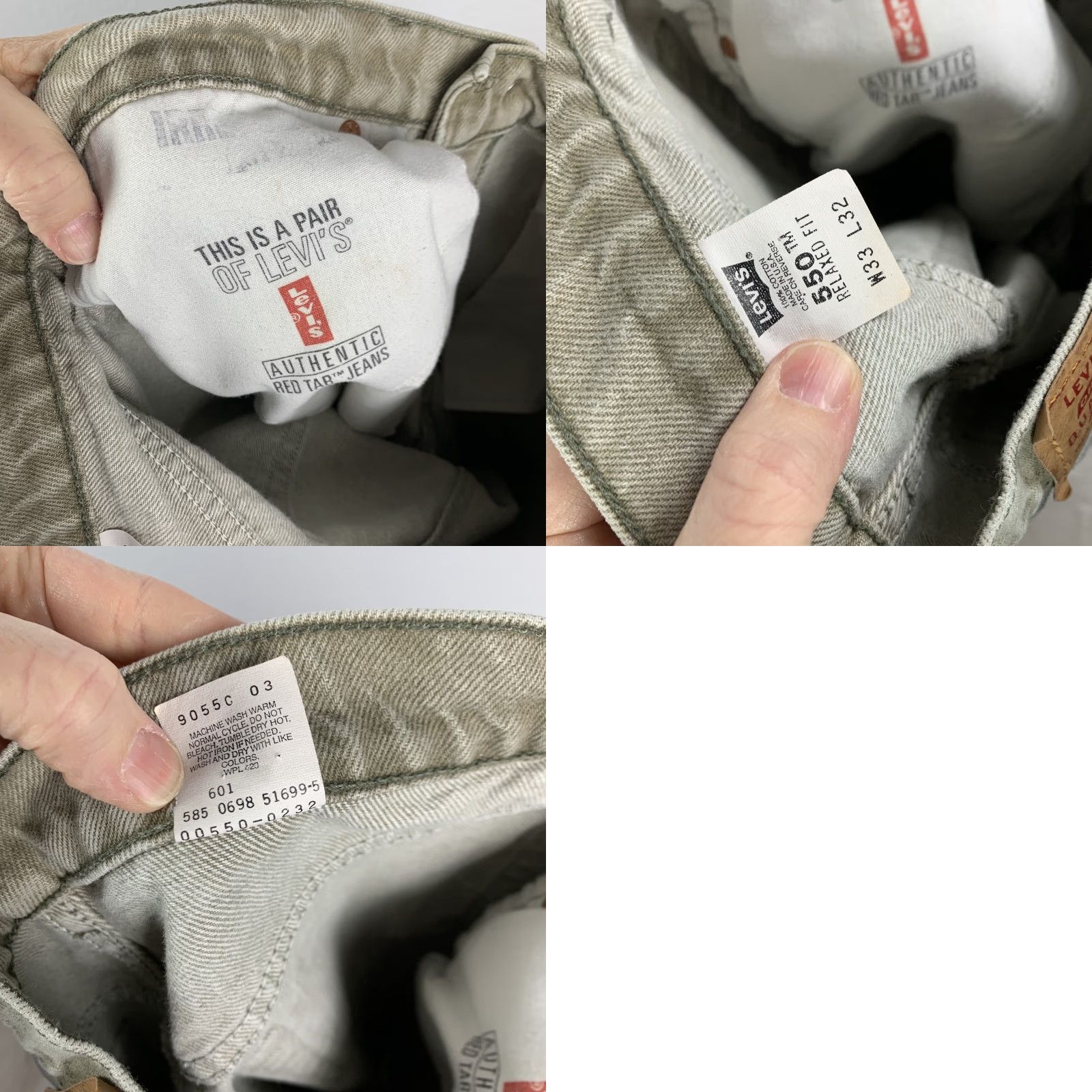 Levi's VINTAGE Levi's 550 Relaxed Fit Jeans 33x32 Khaki USA Mens Denim 5-Pocket Red Tab Faded Retro Classic 90s Style Size US 33 - 8 Thumbnail