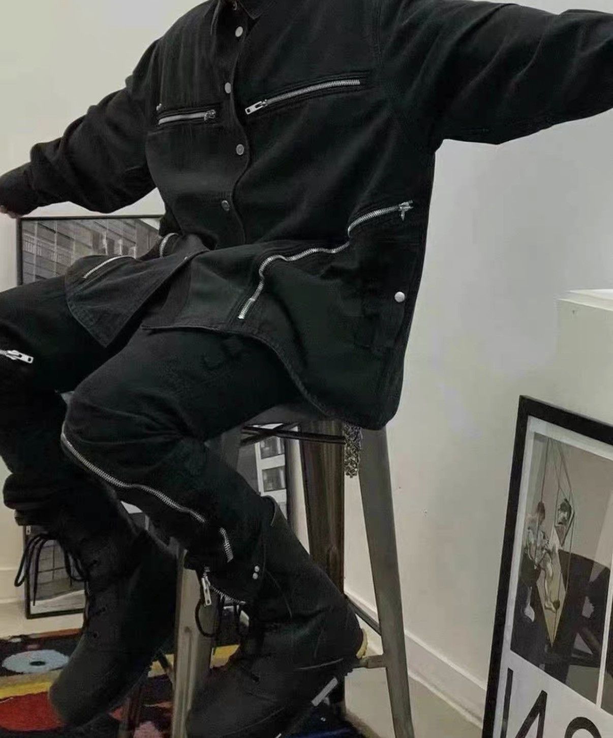 FAR FROM WHAT Far Archive Distressed Washed Multi-Zip Denim Jacket J31 Size US M / EU 48-50 / 2 - 6 Thumbnail