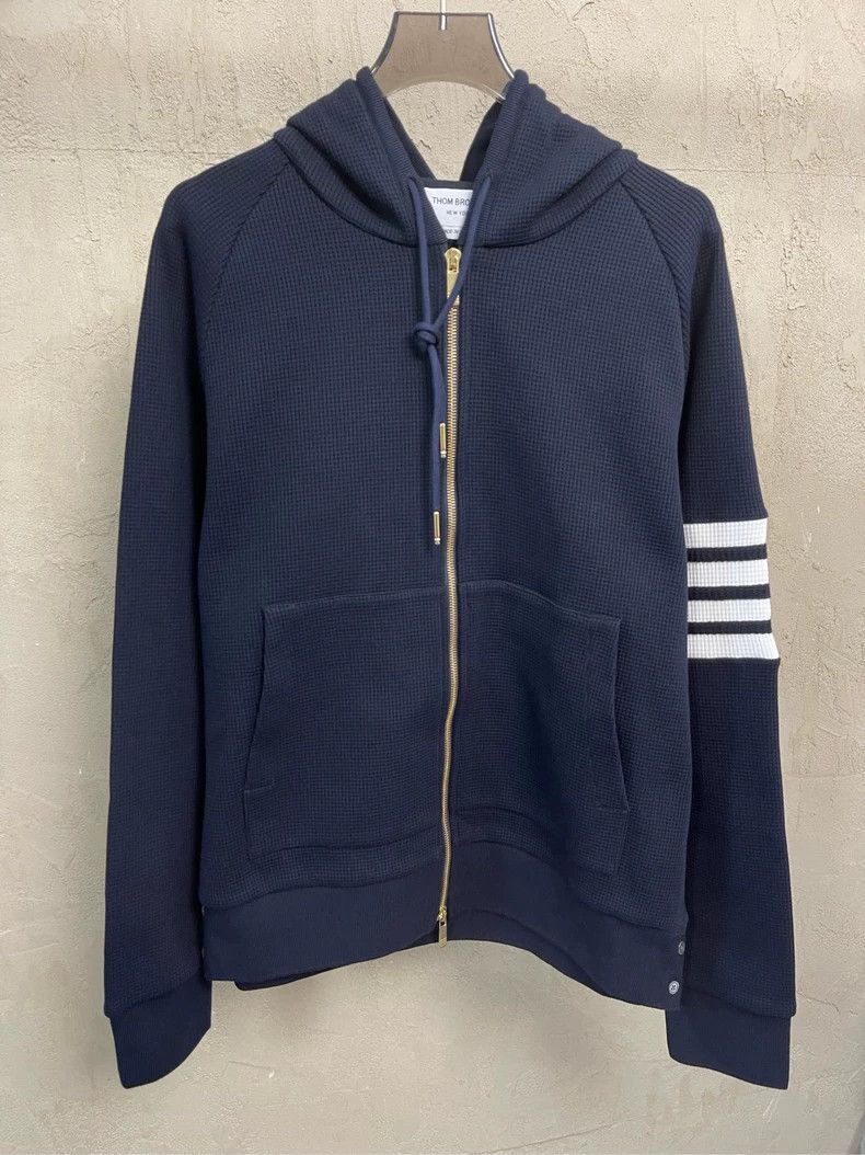 Thom Browne Thom browne Dark blue classic four-striped waffe zipper jac Size US M / EU 48-50 / 2 - 3 Thumbnail