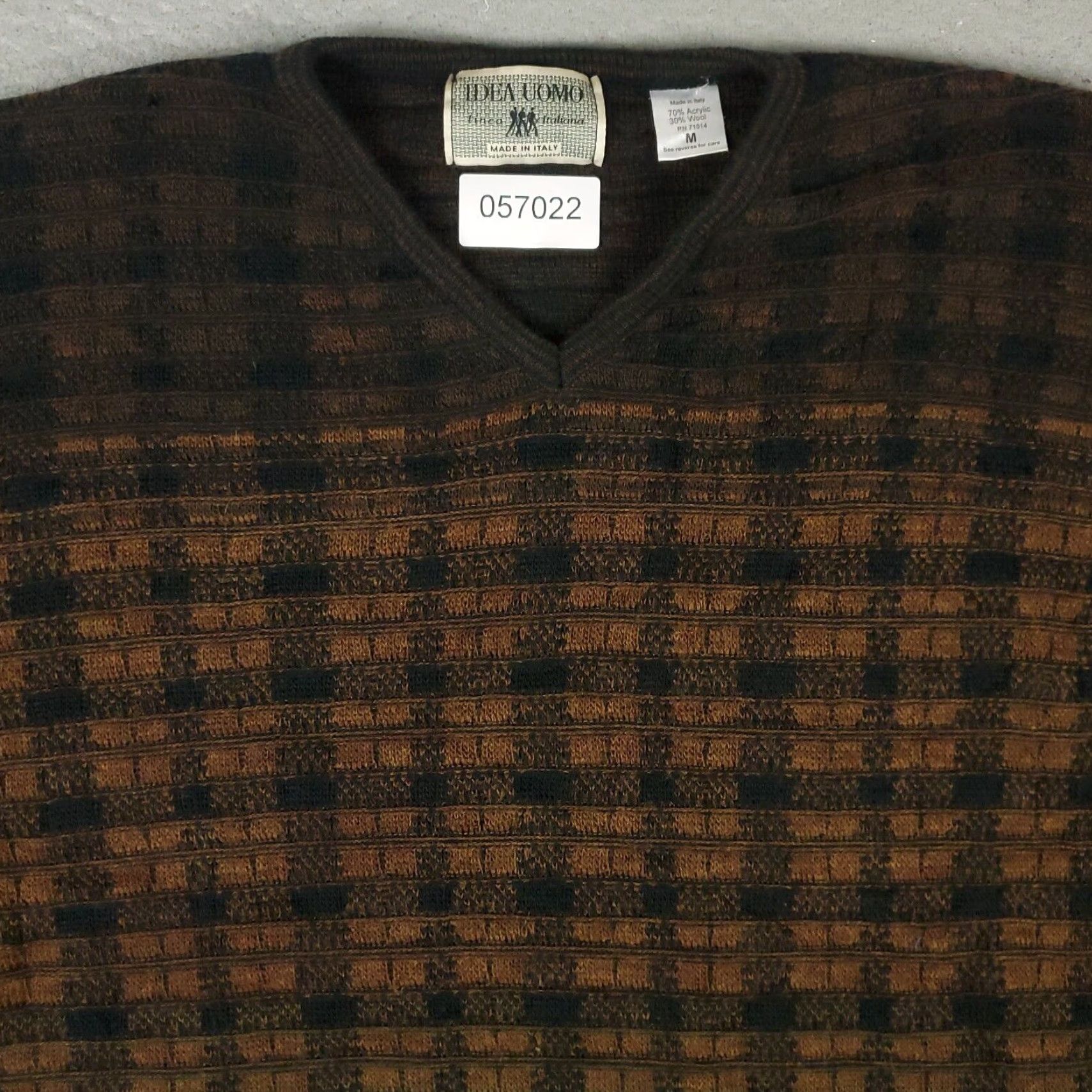IDEA VINTAGE Idea Uomo Sweater Mens Medium Brown Plaid Pullover Knit Crew Neck Regular Fit Italy Size US M / EU 48-50 / 2 - 4 Thumbnail